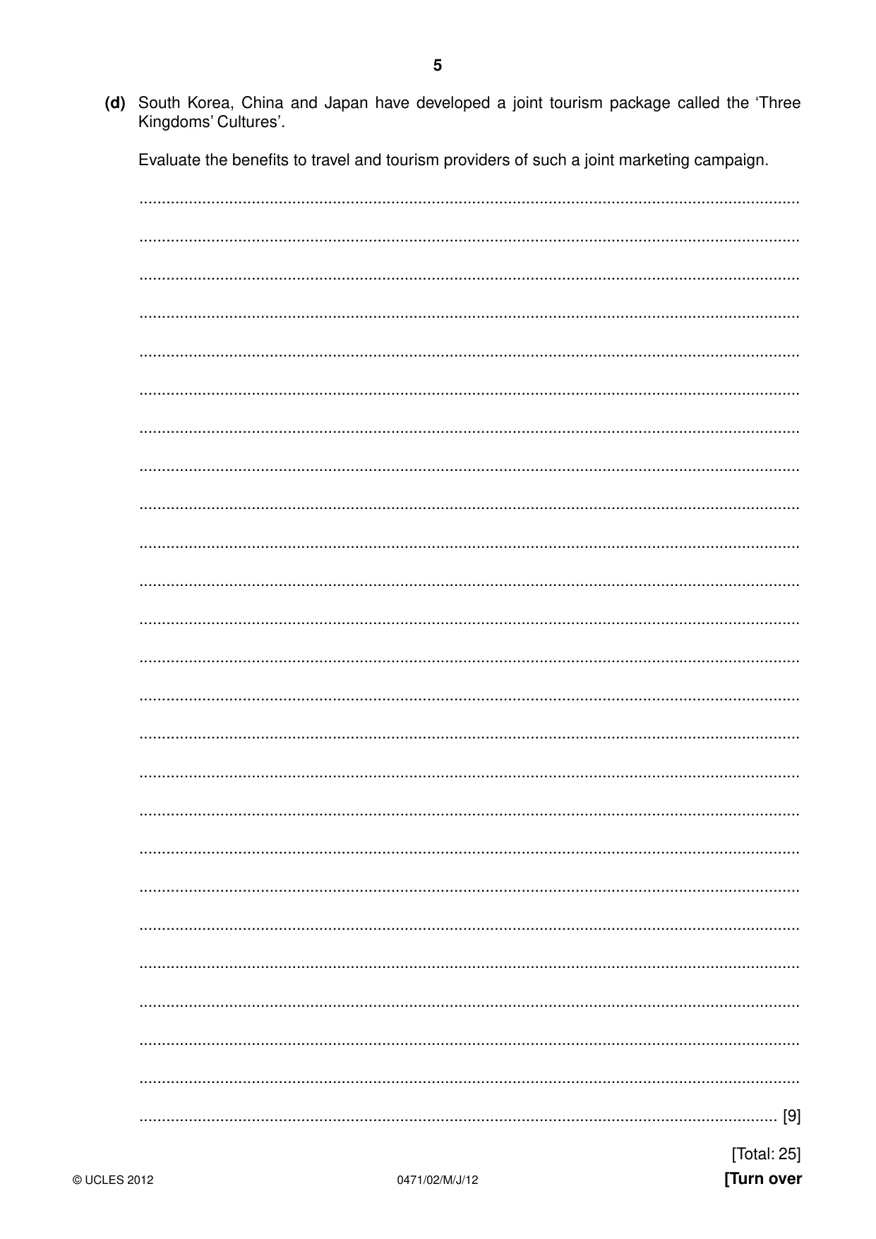 Cambridge IGCSE Travel and Tourism 0471 2012 May/June Paper 2 · Variant 1 question paper, page 5 of 16