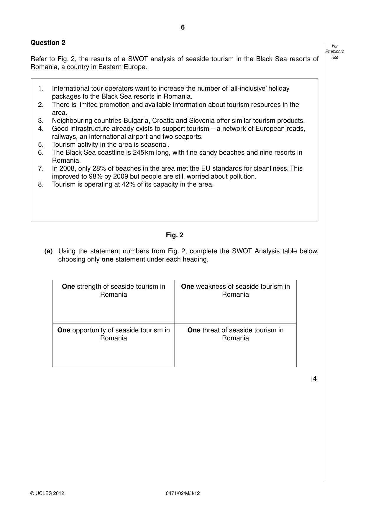 Cambridge IGCSE Travel and Tourism 0471 2012 May/June Paper 2 · Variant 1 question paper, page 6 of 16