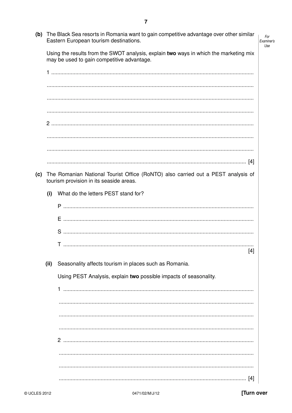 Cambridge IGCSE Travel and Tourism 0471 2012 May/June Paper 2 · Variant 1 question paper, page 7 of 16