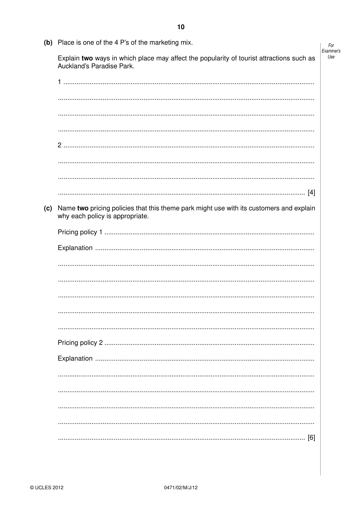 Cambridge IGCSE Travel and Tourism 0471 2012 May/June Paper 2 · Variant 1 question paper, page 10 of 16