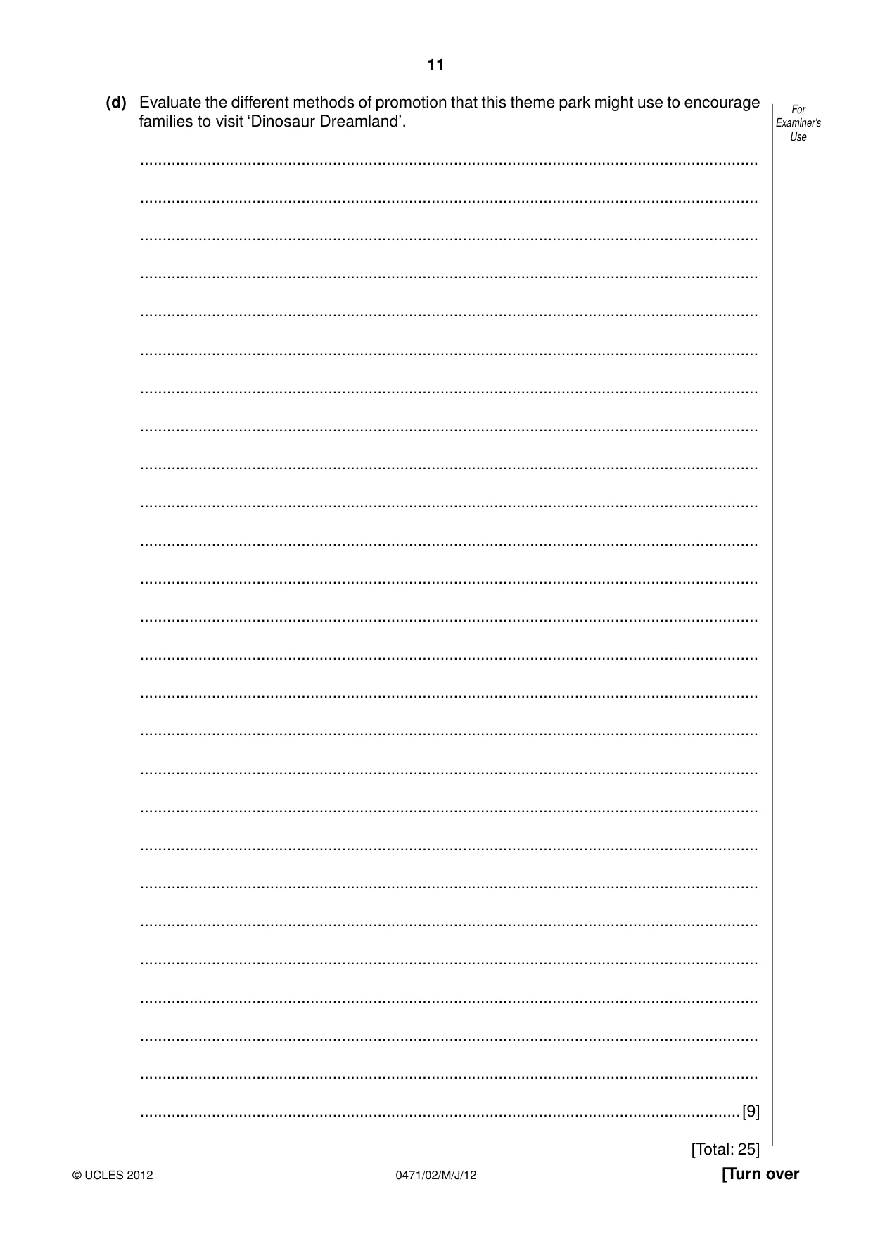 Cambridge IGCSE Travel and Tourism 0471 2012 May/June Paper 2 · Variant 1 question paper, page 11 of 16