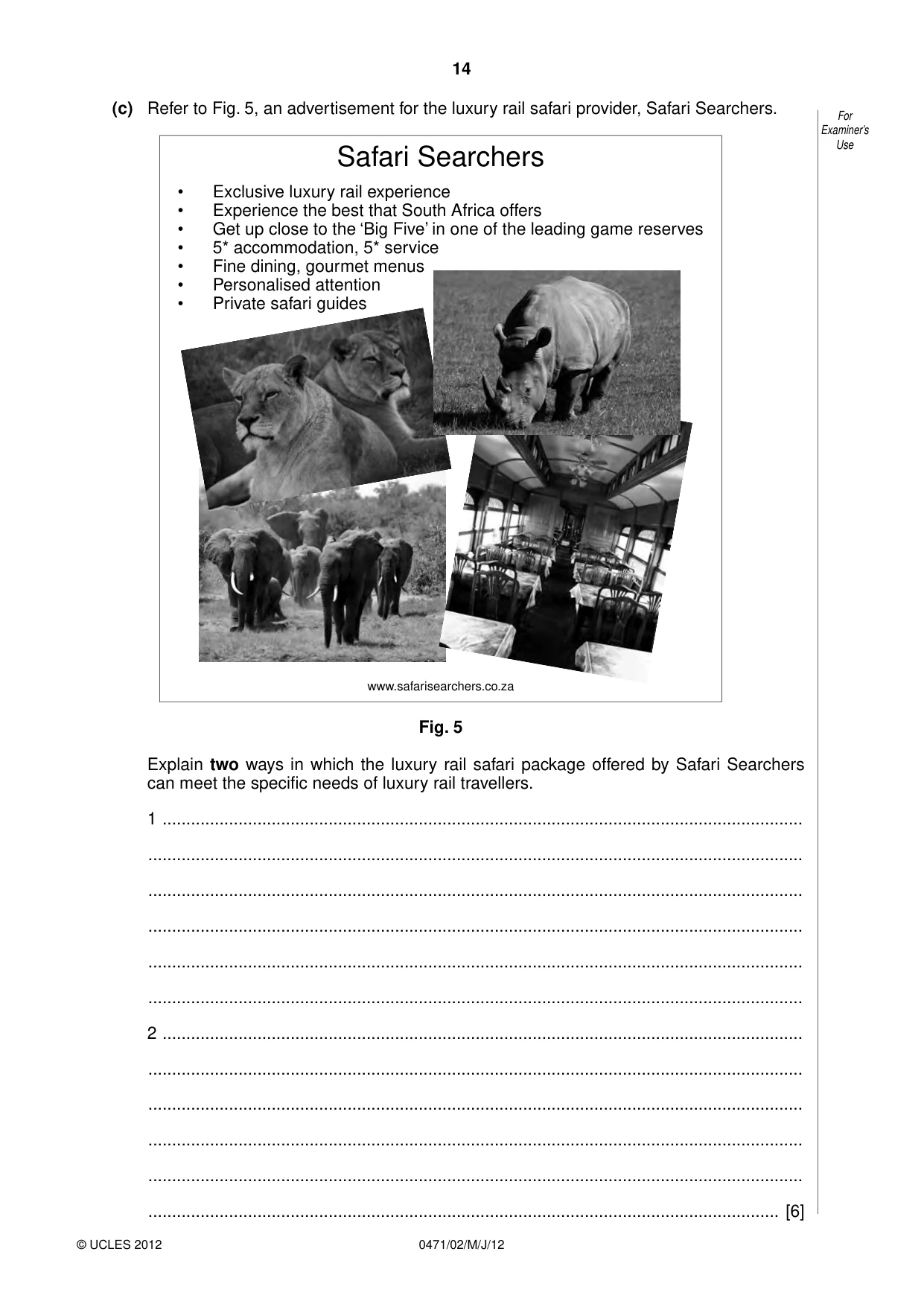 Cambridge IGCSE Travel and Tourism 0471 2012 May/June Paper 2 · Variant 1 question paper, page 14 of 16