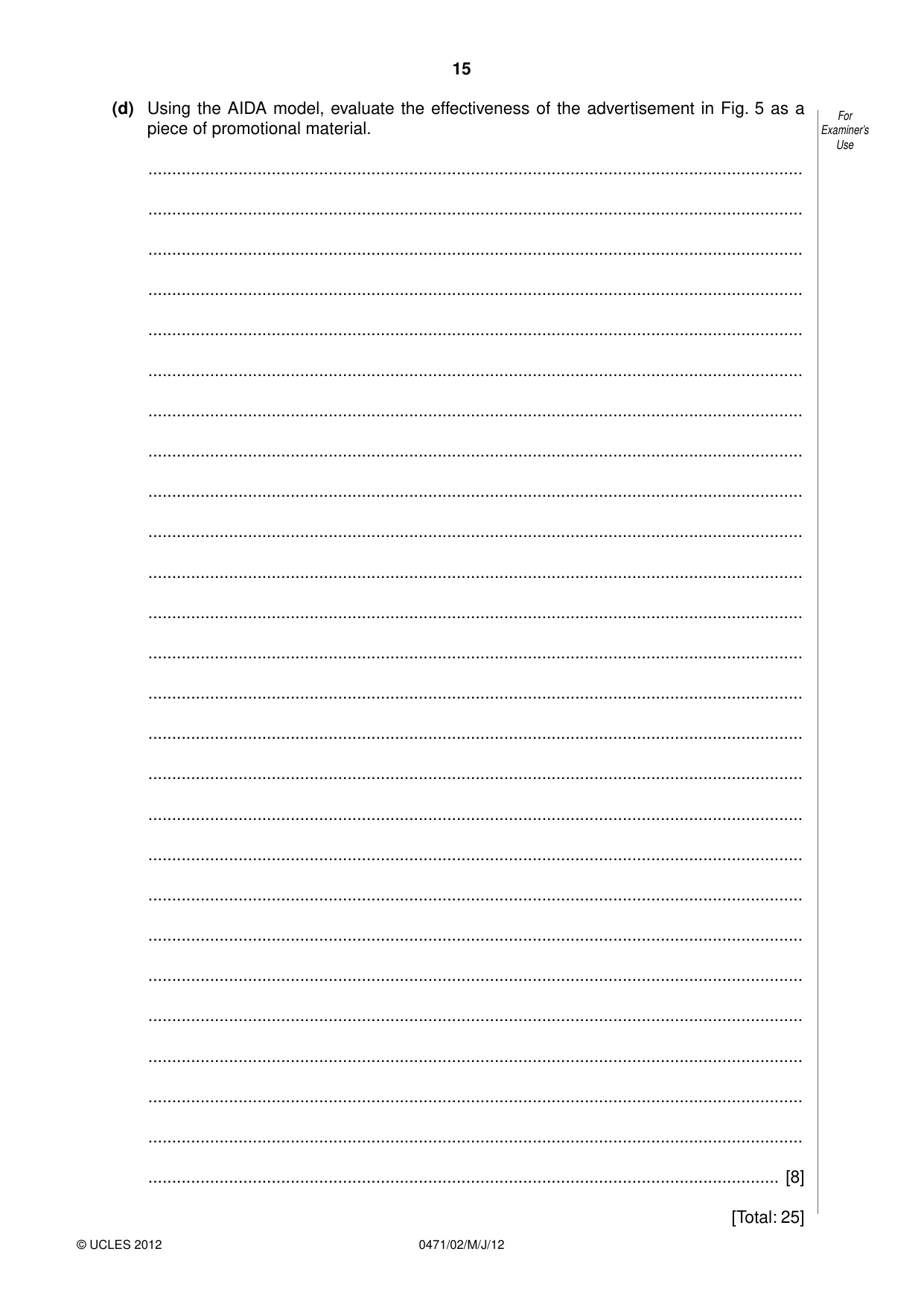 Cambridge IGCSE Travel and Tourism 0471 2012 May/June Paper 2 · Variant 1 question paper, page 15 of 16