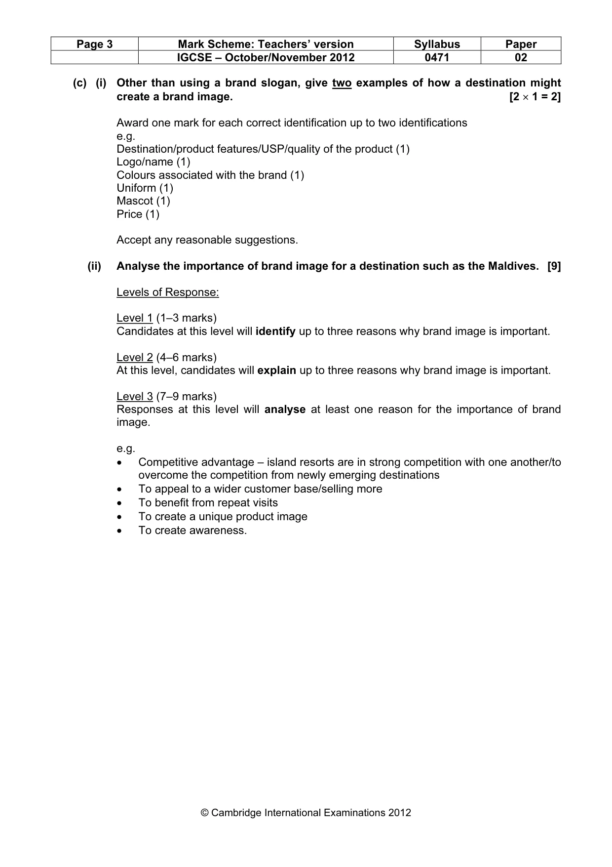Mark scheme, page 3 of 9
