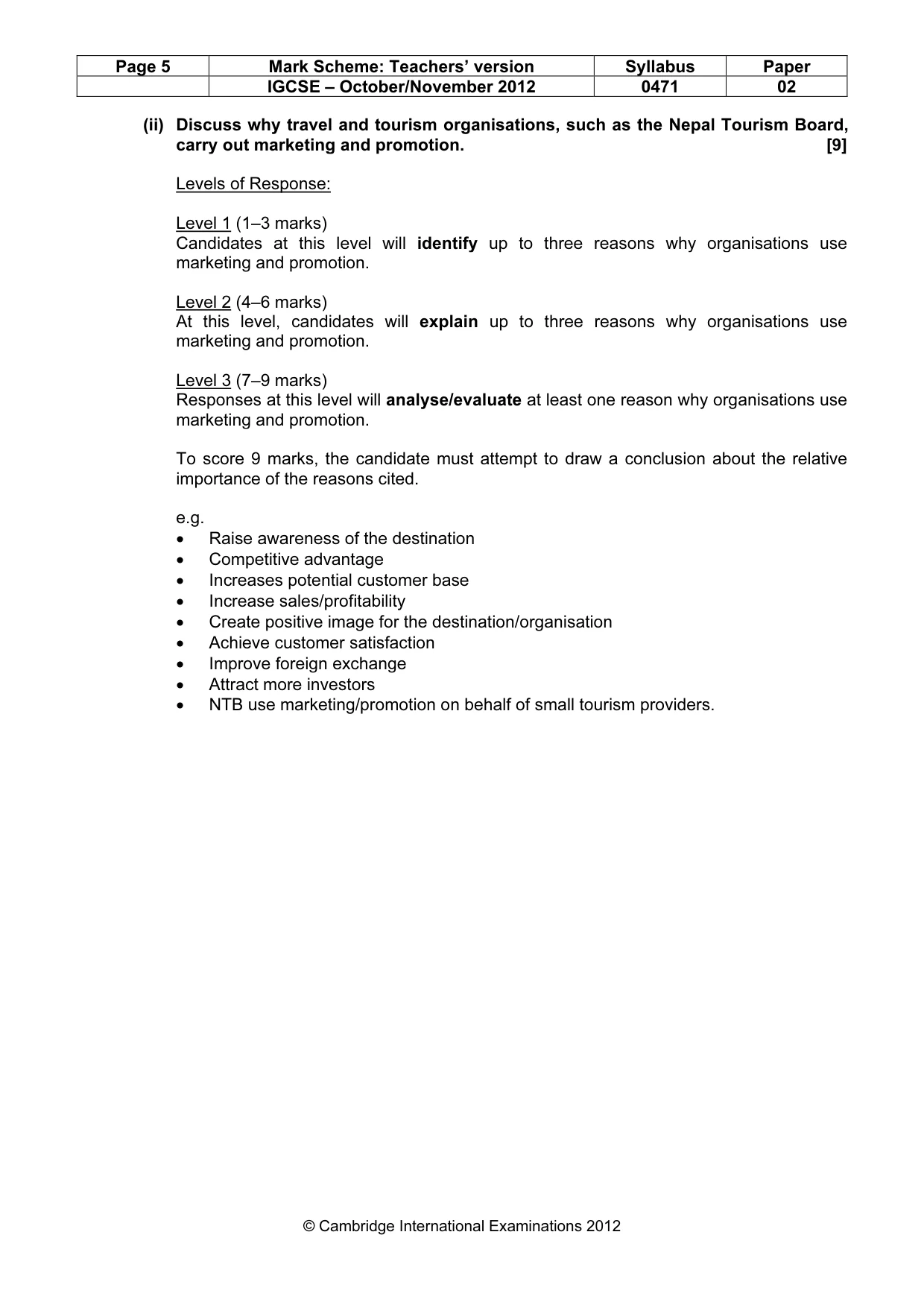 Mark scheme, page 5 of 9