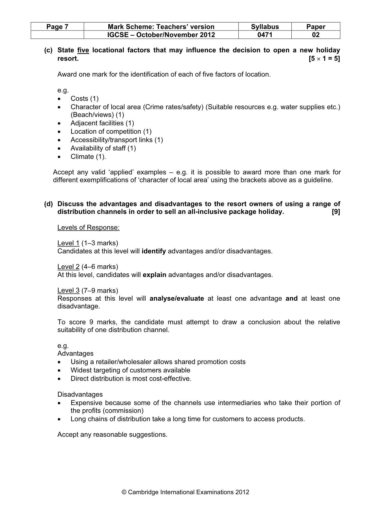 Mark scheme, page 7 of 9