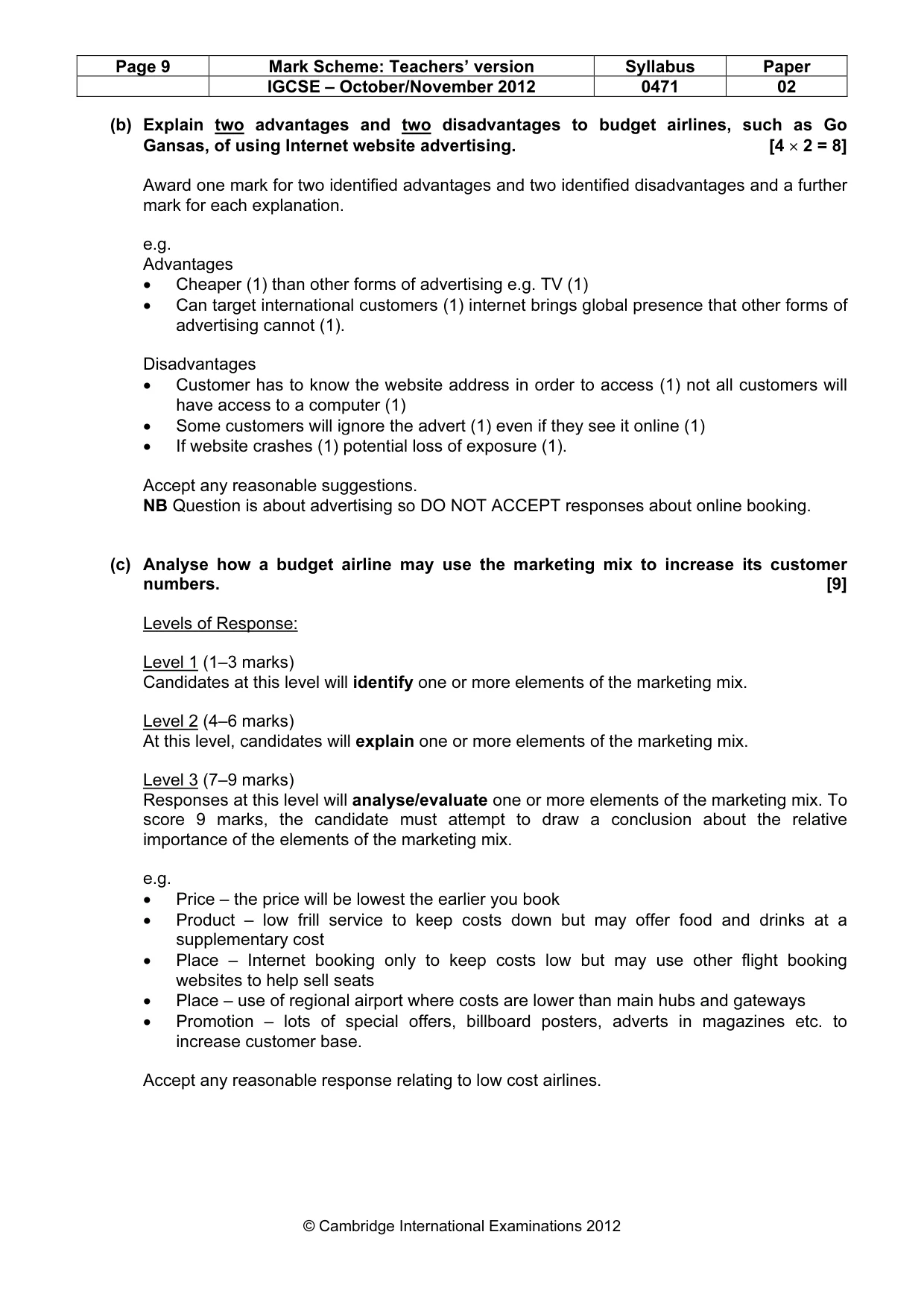 Mark scheme, page 9 of 9