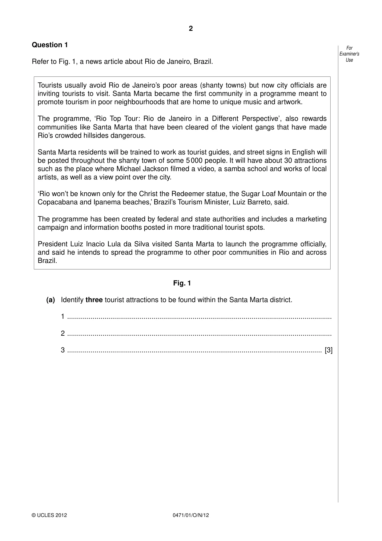 Cambridge IGCSE Travel and Tourism 0471 2012 Oct/Nov Paper 1 · Variant 1 question paper, page 2 of 20