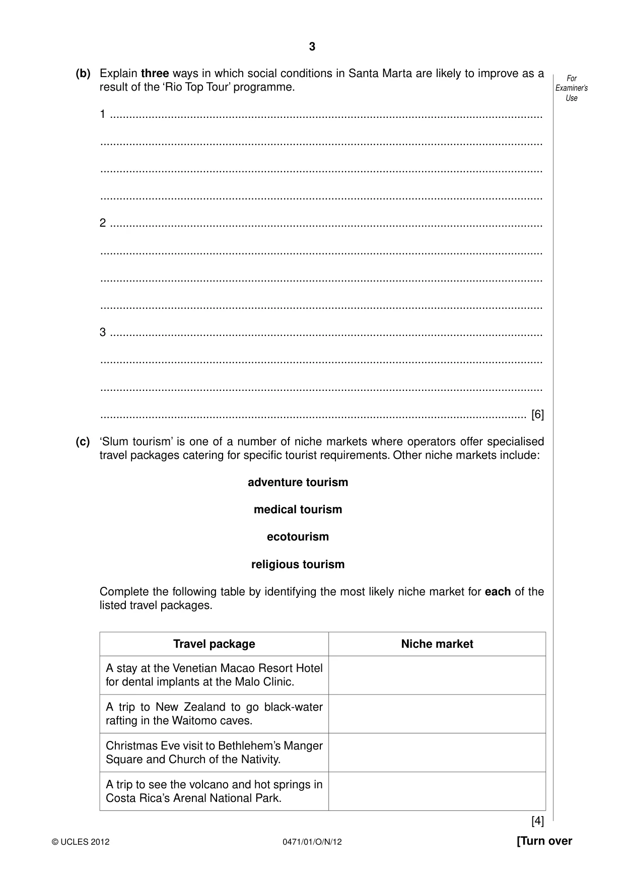 Cambridge IGCSE Travel and Tourism 0471 2012 Oct/Nov Paper 1 · Variant 1 question paper, page 3 of 20