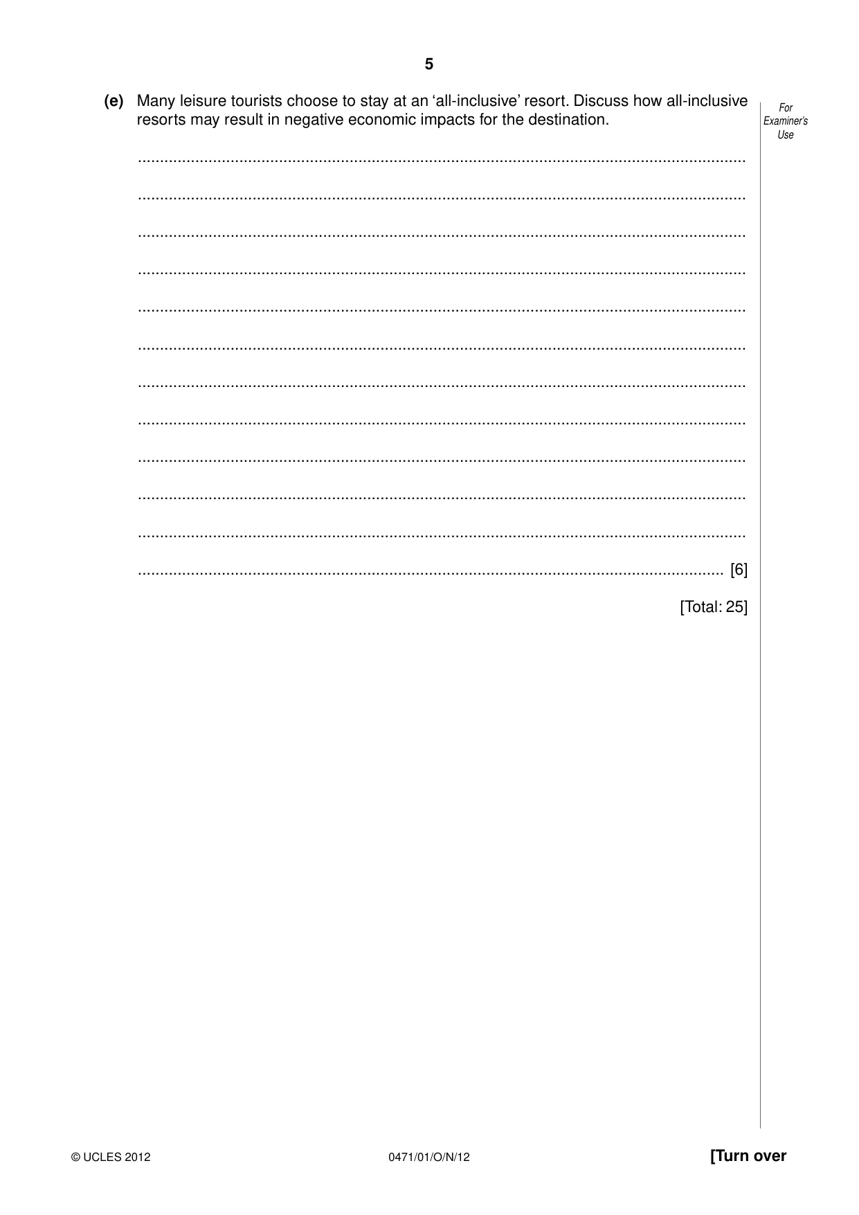 Cambridge IGCSE Travel and Tourism 0471 2012 Oct/Nov Paper 1 · Variant 1 question paper, page 5 of 20