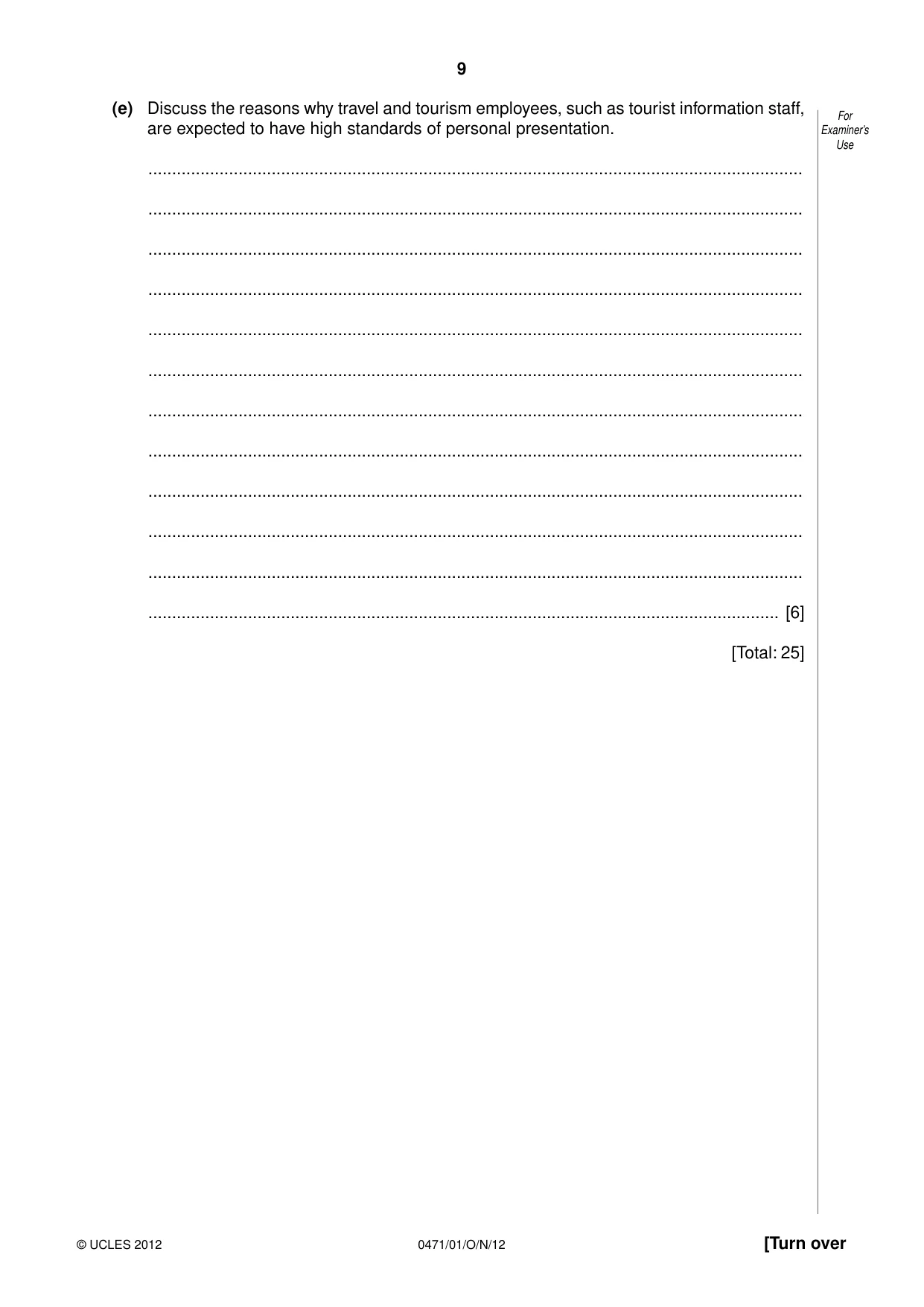 Cambridge IGCSE Travel and Tourism 0471 2012 Oct/Nov Paper 1 · Variant 1 question paper, page 9 of 20