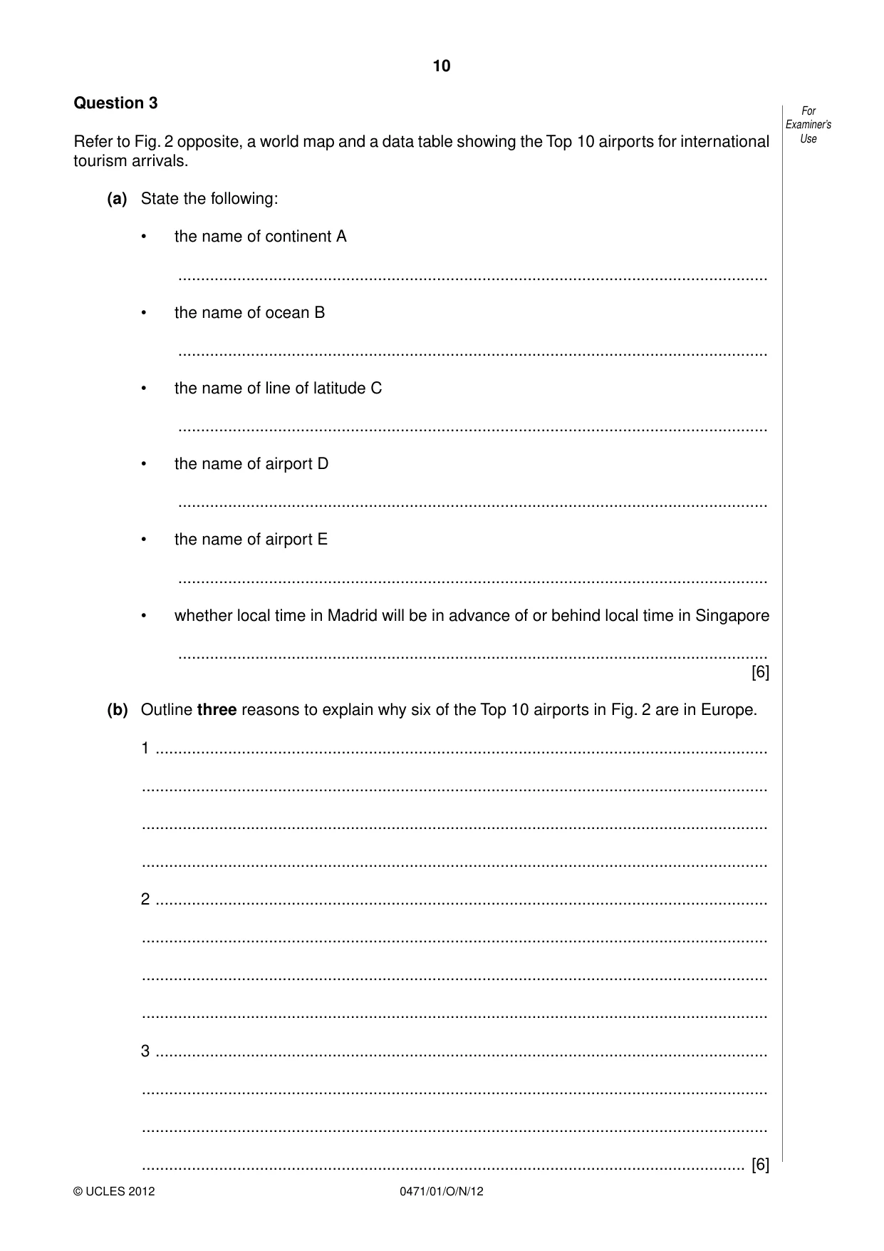 Cambridge IGCSE Travel and Tourism 0471 2012 Oct/Nov Paper 1 · Variant 1 question paper, page 10 of 20