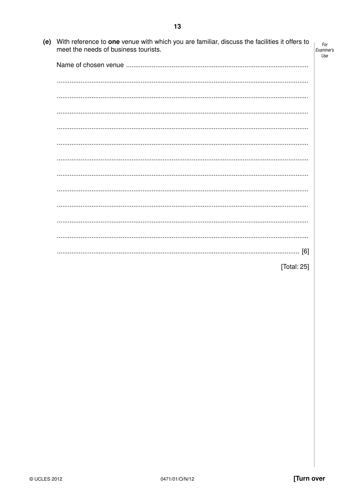 Cambridge IGCSE Travel and Tourism 0471 2012 Oct/Nov Paper 1 · Variant 1 question paper, page 13 of 20