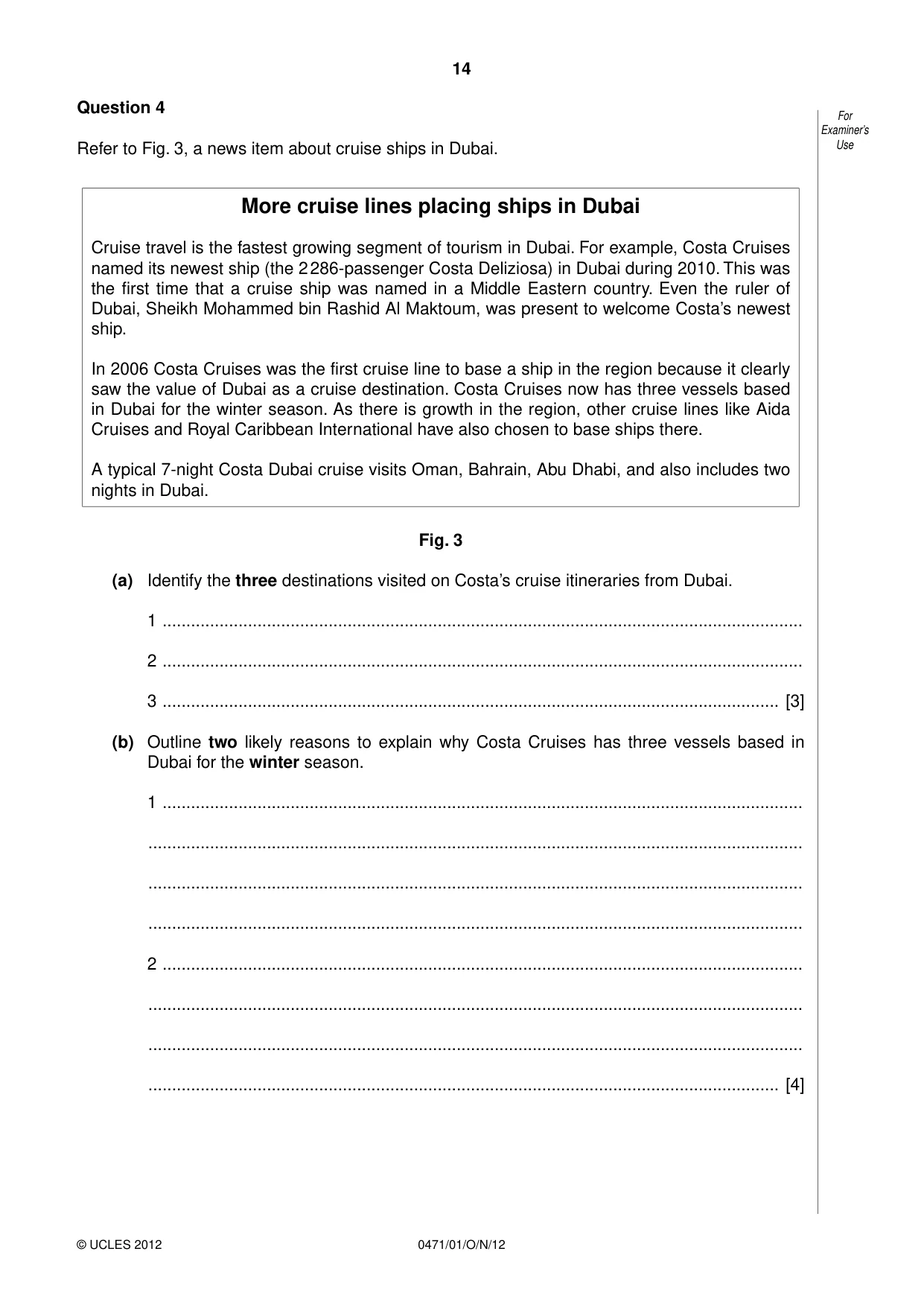 Cambridge IGCSE Travel and Tourism 0471 2012 Oct/Nov Paper 1 · Variant 1 question paper, page 14 of 20