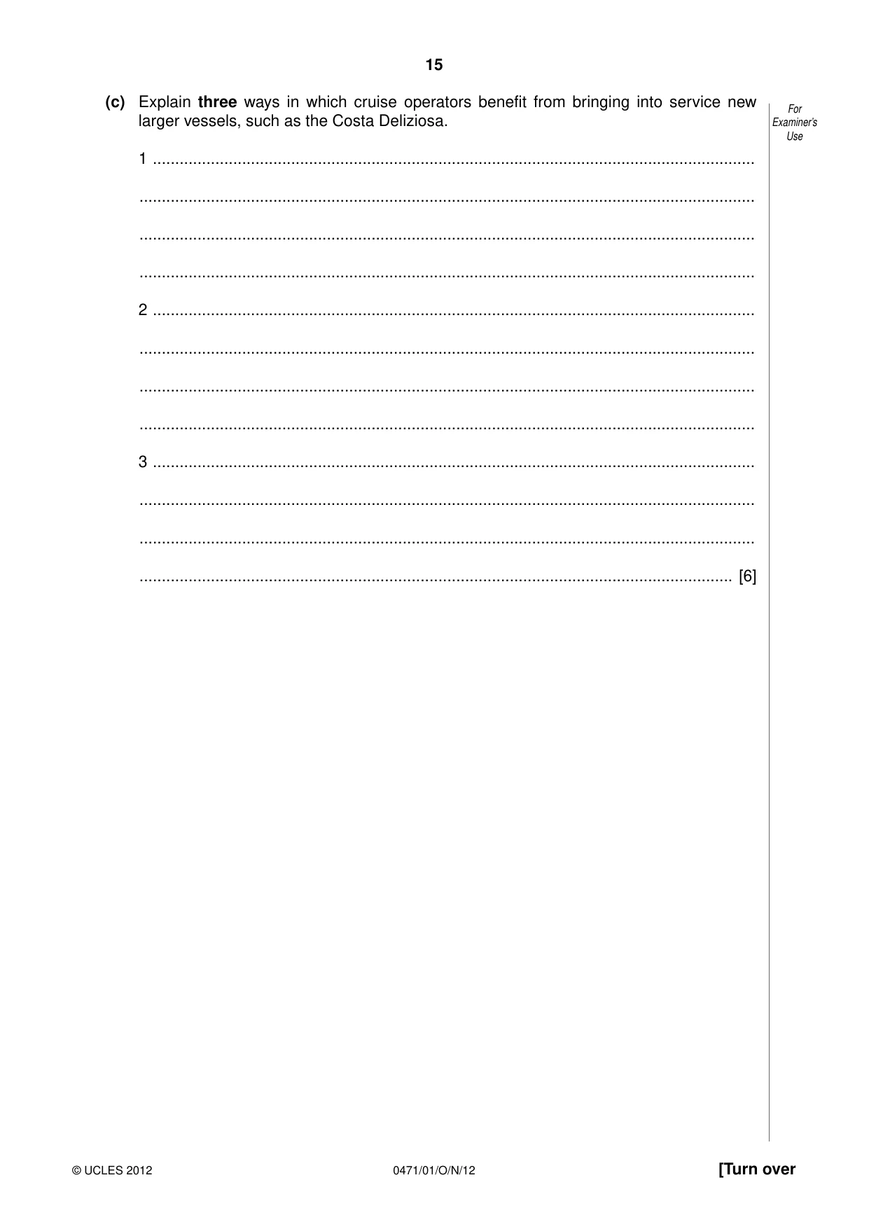 Cambridge IGCSE Travel and Tourism 0471 2012 Oct/Nov Paper 1 · Variant 1 question paper, page 15 of 20