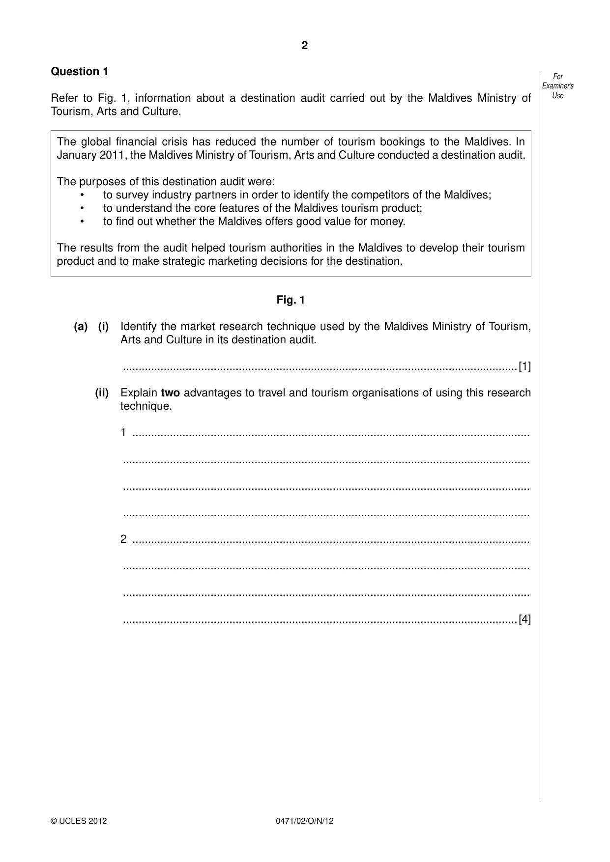 Cambridge IGCSE Travel and Tourism 0471 2012 Oct/Nov Paper 2 · Variant 1 question paper, page 2 of 16