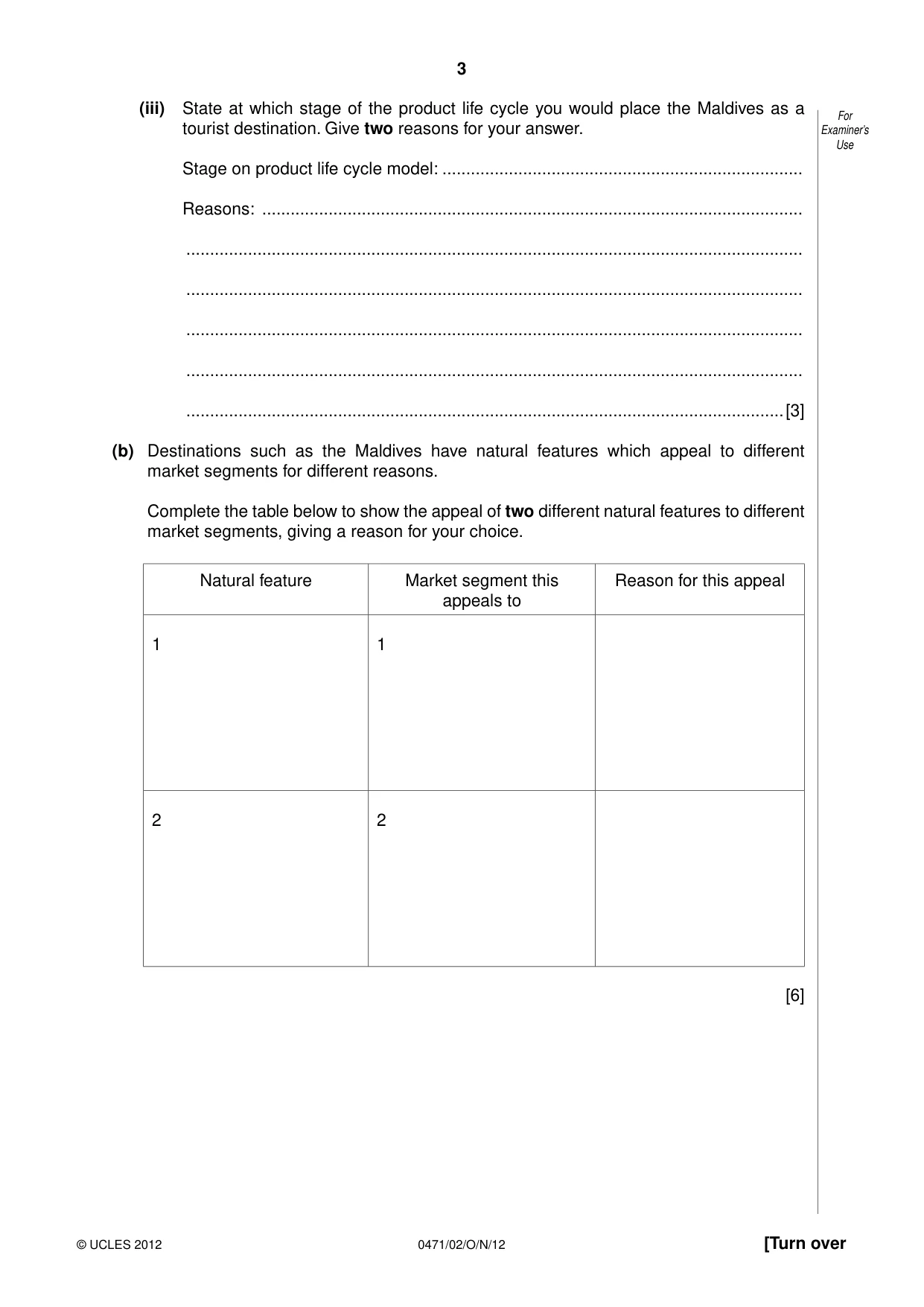 Cambridge IGCSE Travel and Tourism 0471 2012 Oct/Nov Paper 2 · Variant 1 question paper, page 3 of 16