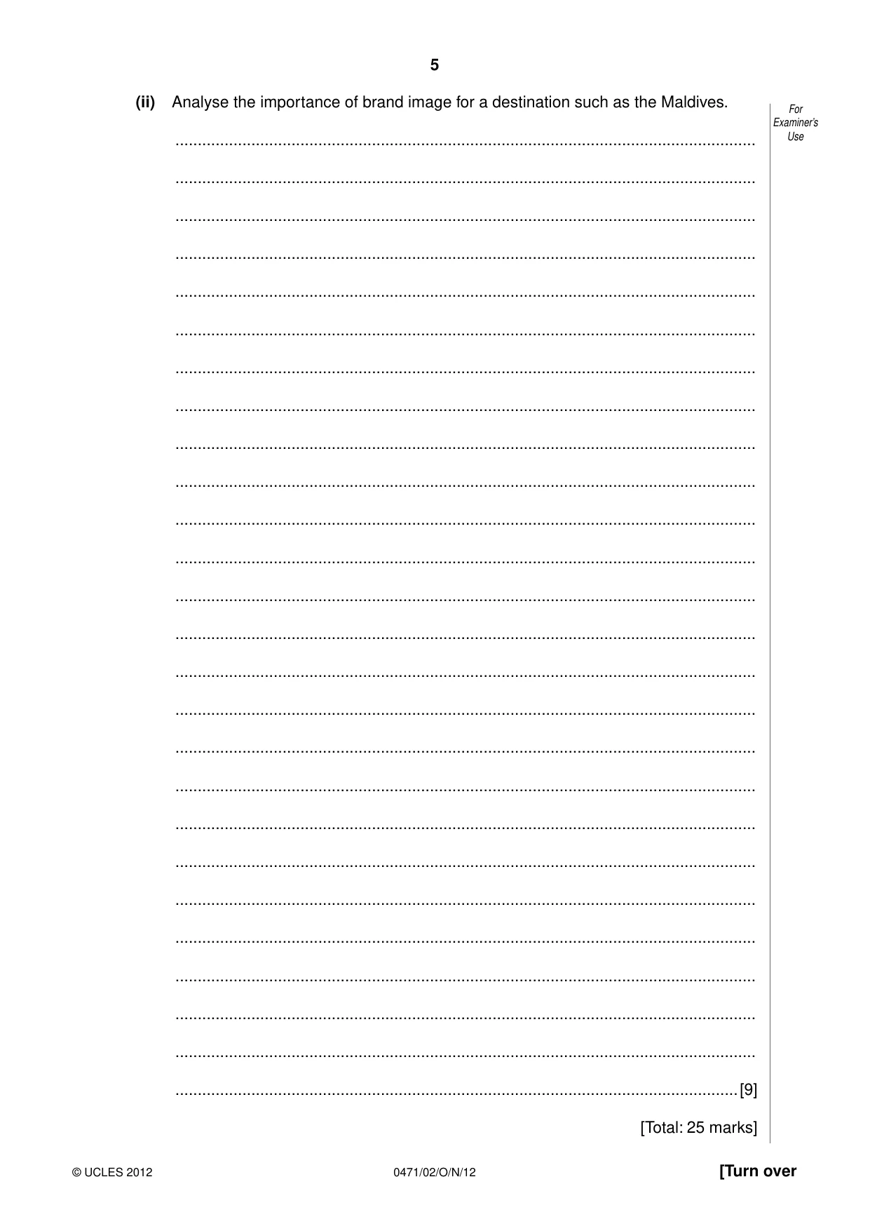 Cambridge IGCSE Travel and Tourism 0471 2012 Oct/Nov Paper 2 · Variant 1 question paper, page 5 of 16
