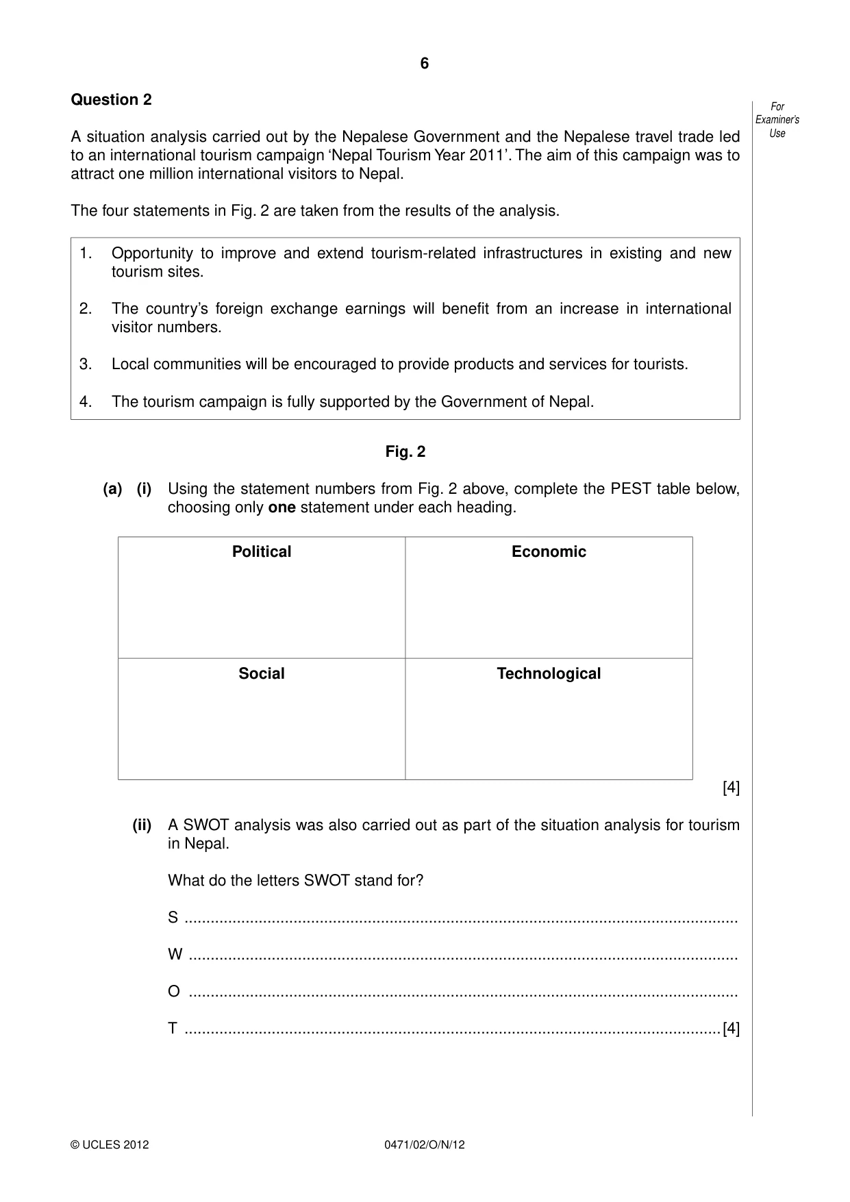 Cambridge IGCSE Travel and Tourism 0471 2012 Oct/Nov Paper 2 · Variant 1 question paper, page 6 of 16