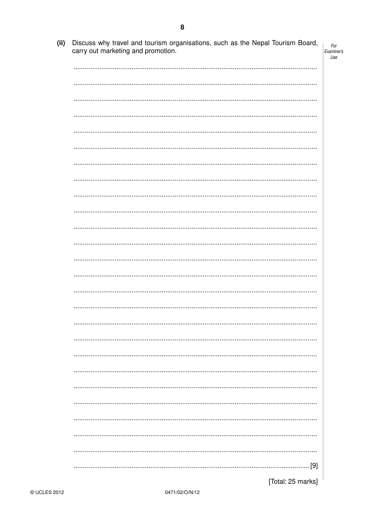 Cambridge IGCSE Travel and Tourism 0471 2012 Oct/Nov Paper 2 · Variant 1 question paper, page 8 of 16