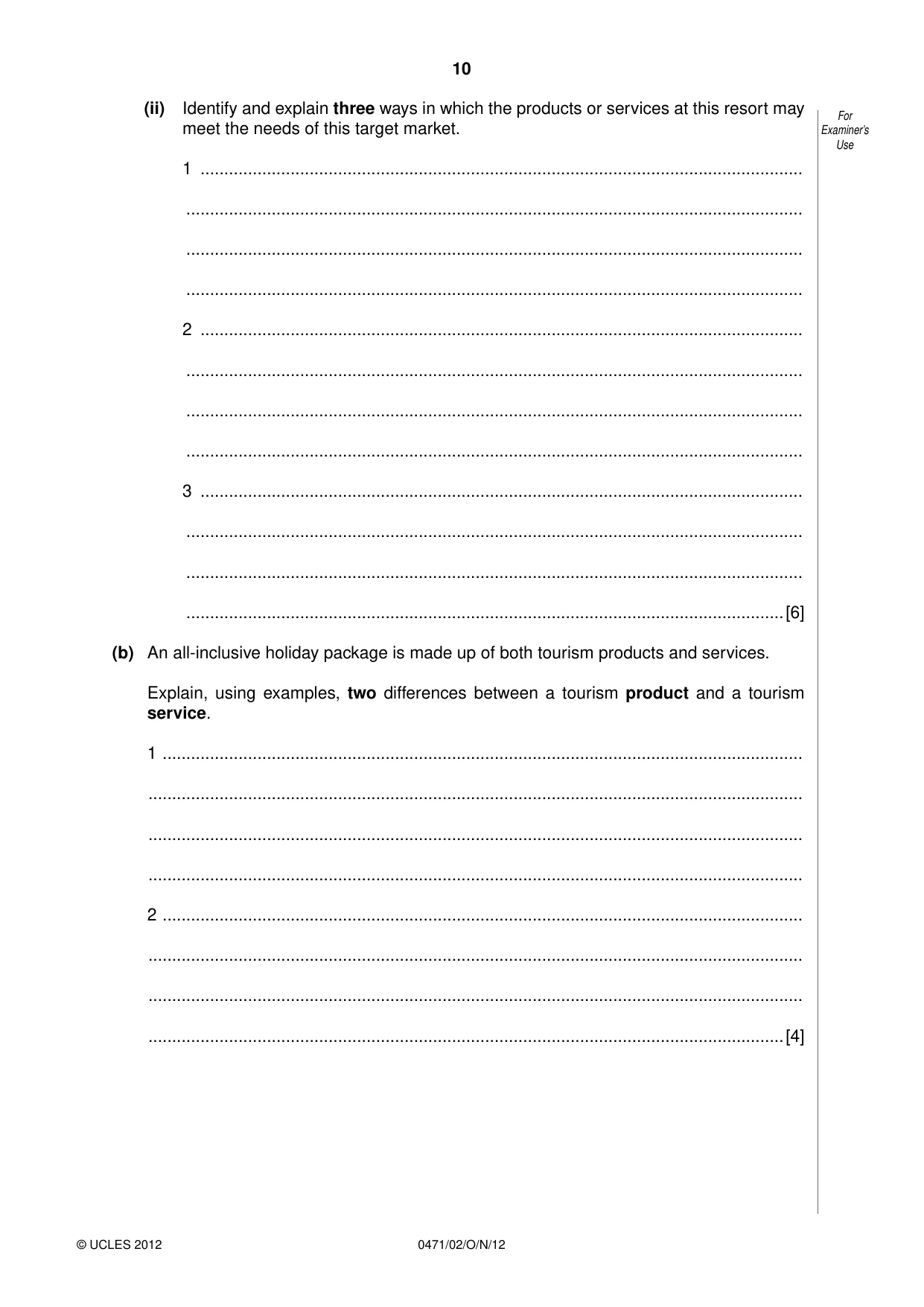Cambridge IGCSE Travel and Tourism 0471 2012 Oct/Nov Paper 2 · Variant 1 question paper, page 10 of 16
