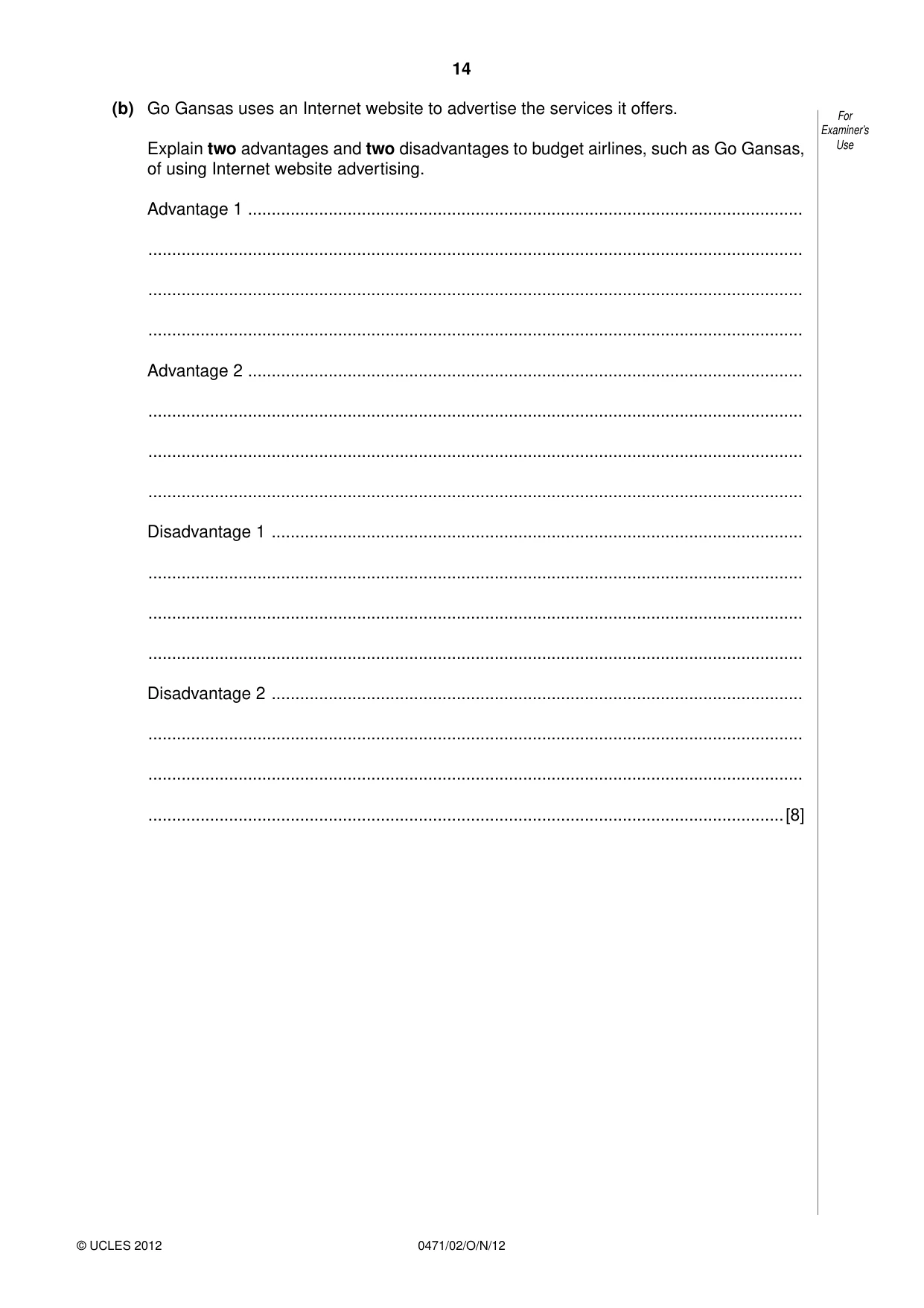 Cambridge IGCSE Travel and Tourism 0471 2012 Oct/Nov Paper 2 · Variant 1 question paper, page 14 of 16