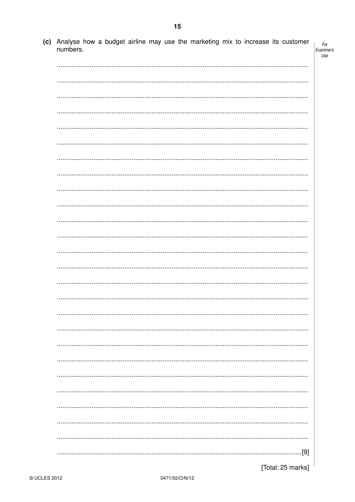 Cambridge IGCSE Travel and Tourism 0471 2012 Oct/Nov Paper 2 · Variant 1 question paper, page 15 of 16