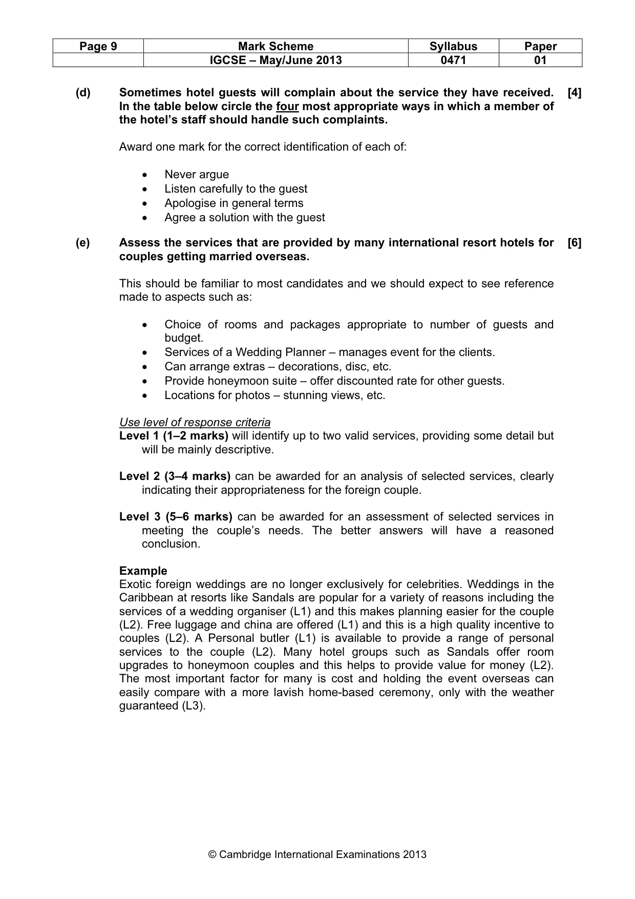 Mark scheme, page 9 of 9