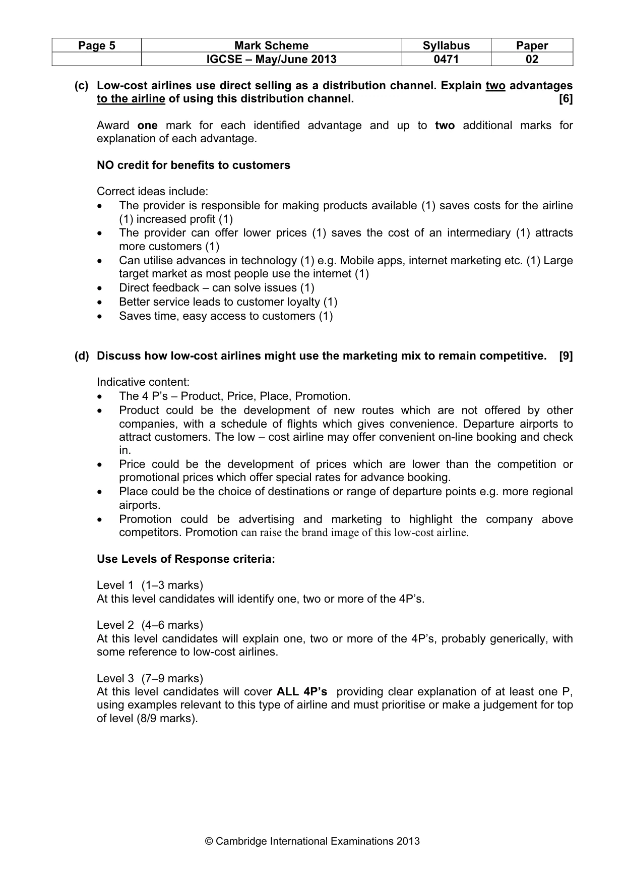 Mark scheme, page 5 of 9