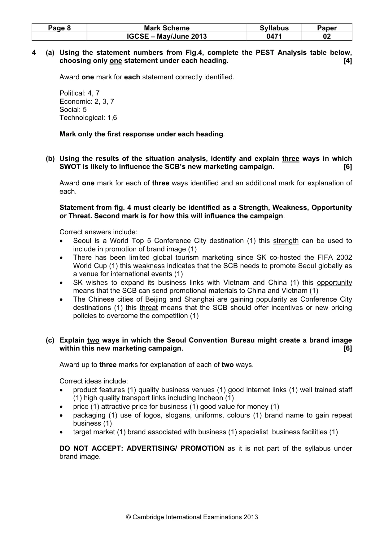 Mark scheme, page 8 of 9