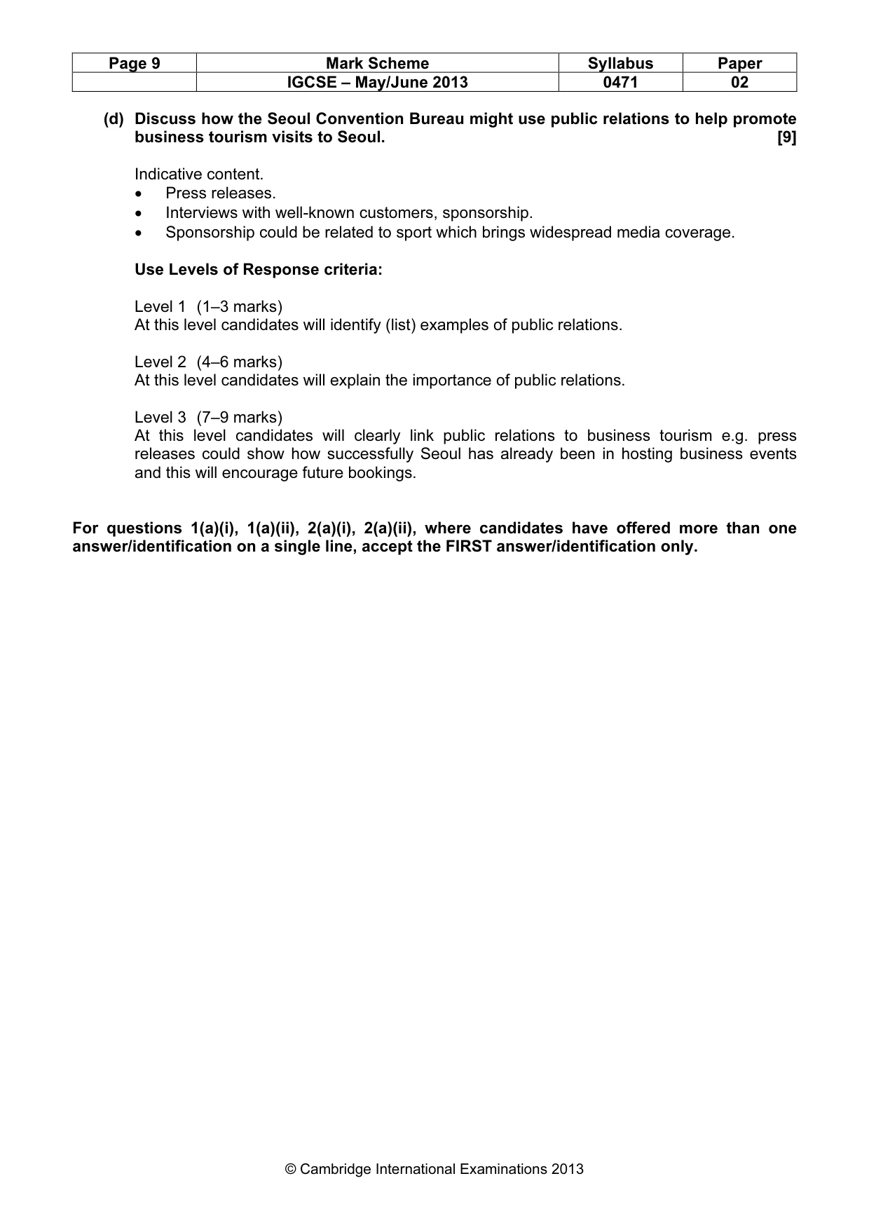 Mark scheme, page 9 of 9
