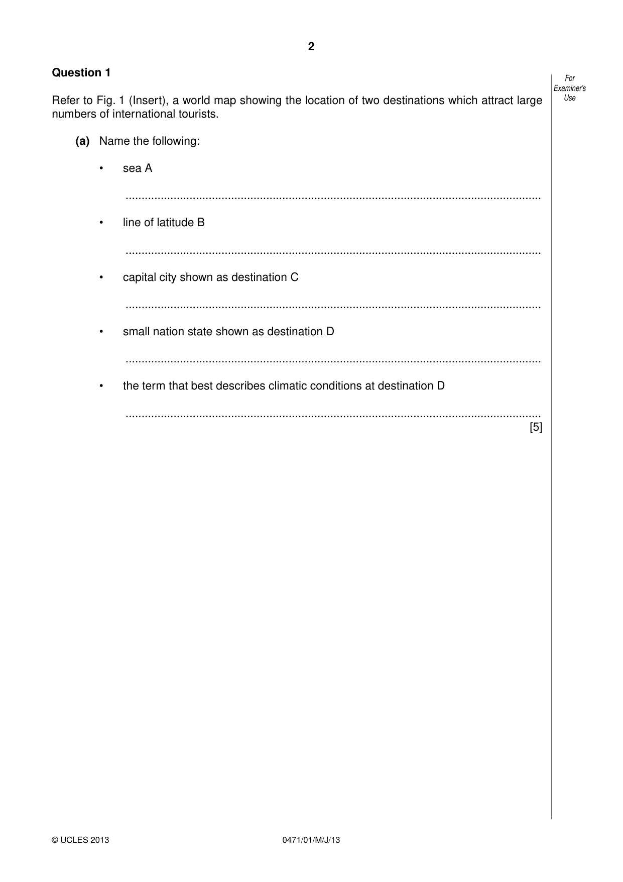 Cambridge IGCSE Travel and Tourism 0471 2013 May/June Paper 1 · Variant 1 question paper, page 2 of 12