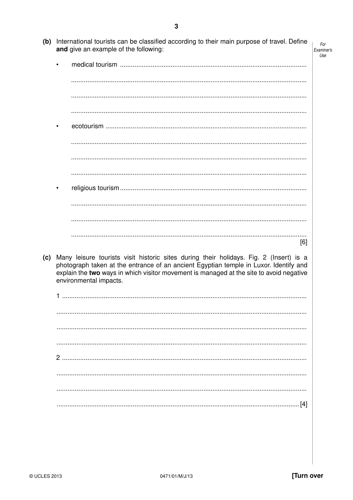 Cambridge IGCSE Travel and Tourism 0471 2013 May/June Paper 1 · Variant 1 question paper, page 3 of 12