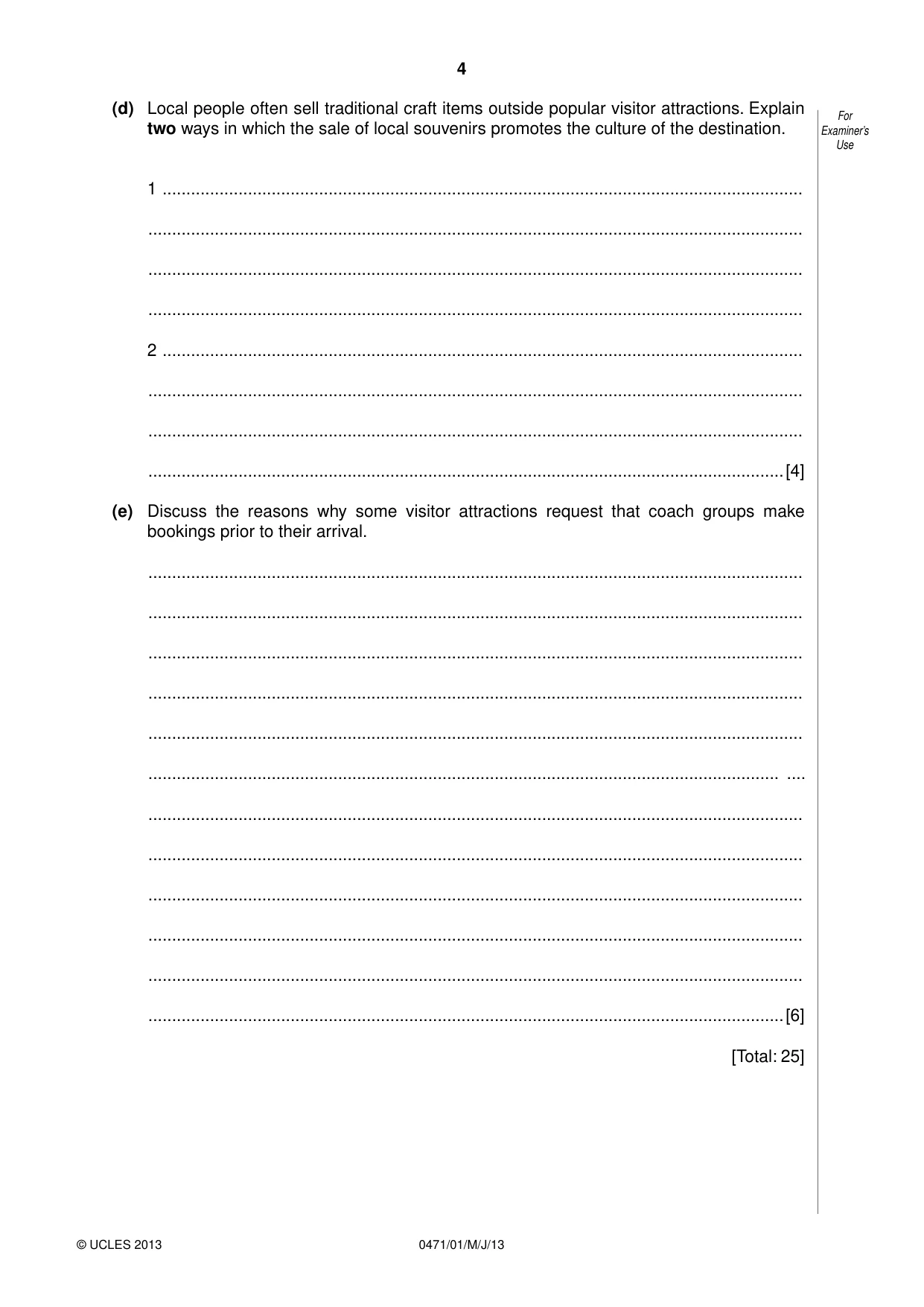 Cambridge IGCSE Travel and Tourism 0471 2013 May/June Paper 1 · Variant 1 question paper, page 4 of 12
