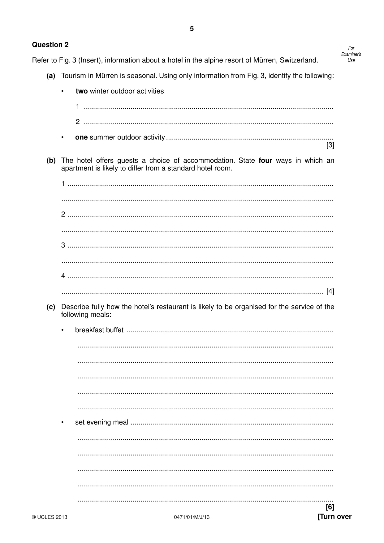 Cambridge IGCSE Travel and Tourism 0471 2013 May/June Paper 1 · Variant 1 question paper, page 5 of 12