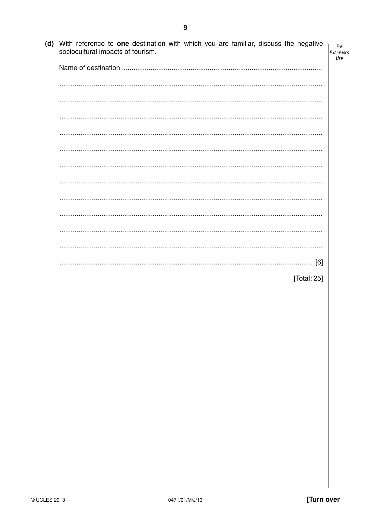 Cambridge IGCSE Travel and Tourism 0471 2013 May/June Paper 1 · Variant 1 question paper, page 9 of 12