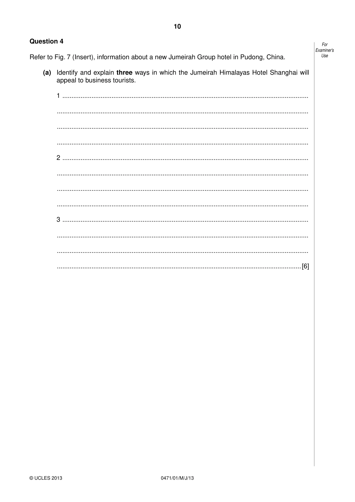 Cambridge IGCSE Travel and Tourism 0471 2013 May/June Paper 1 · Variant 1 question paper, page 10 of 12