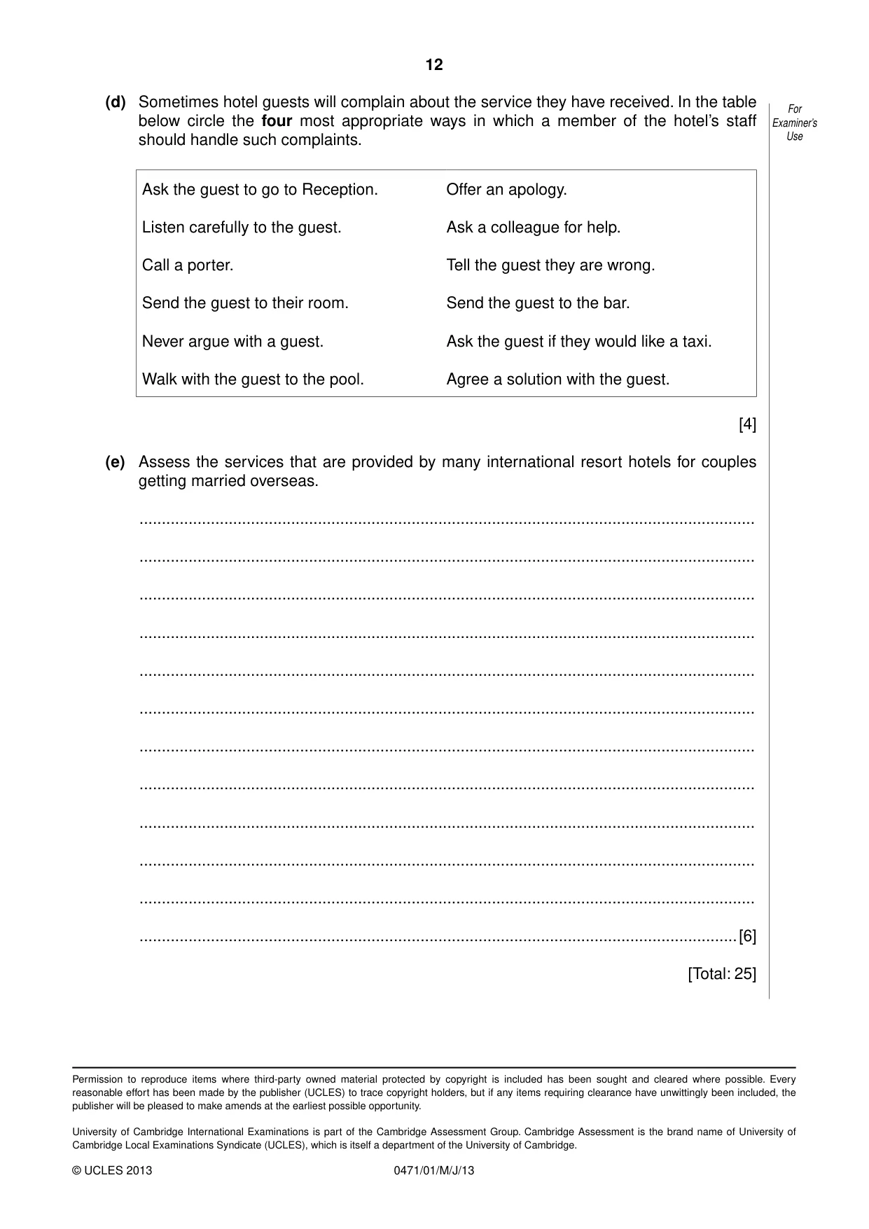 Cambridge IGCSE Travel and Tourism 0471 2013 May/June Paper 1 · Variant 1 question paper, page 12 of 12