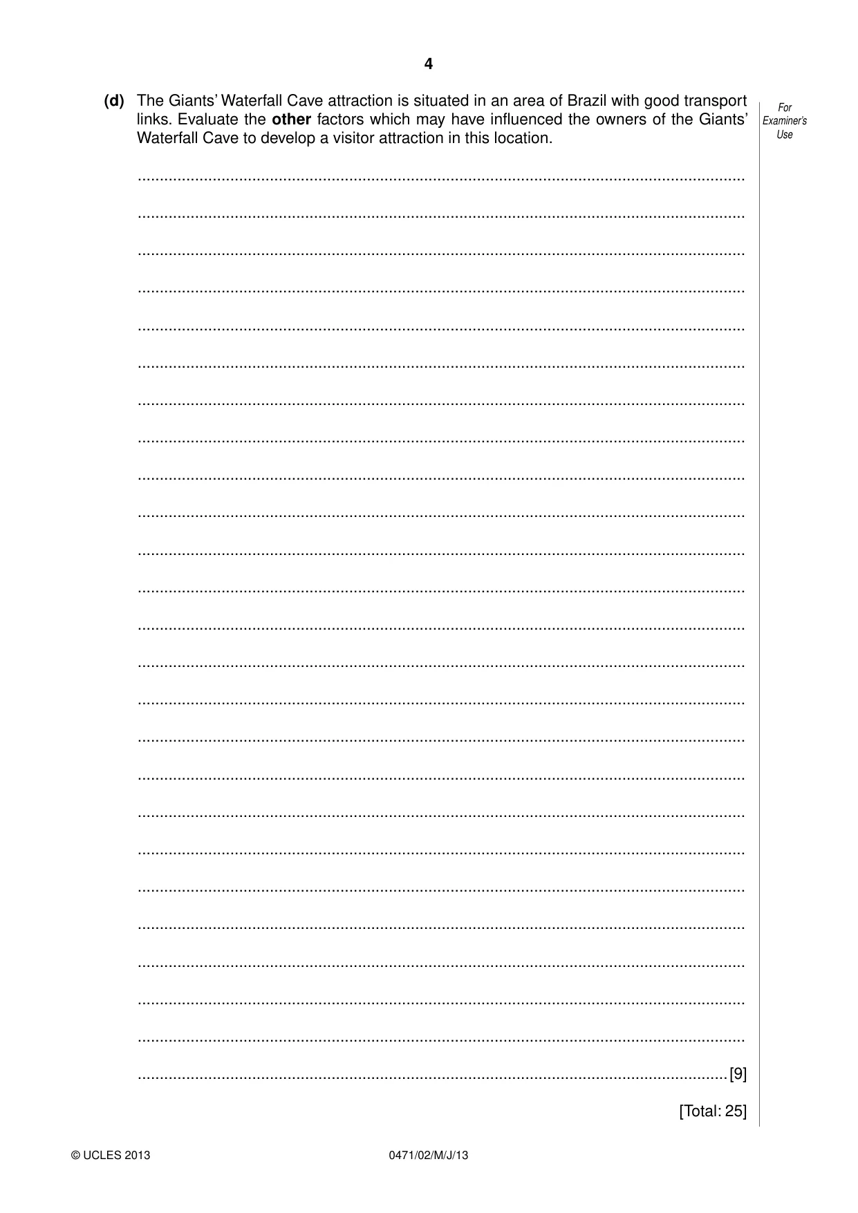 Cambridge IGCSE Travel and Tourism 0471 2013 May/June Paper 2 · Variant 1 question paper, page 4 of 16