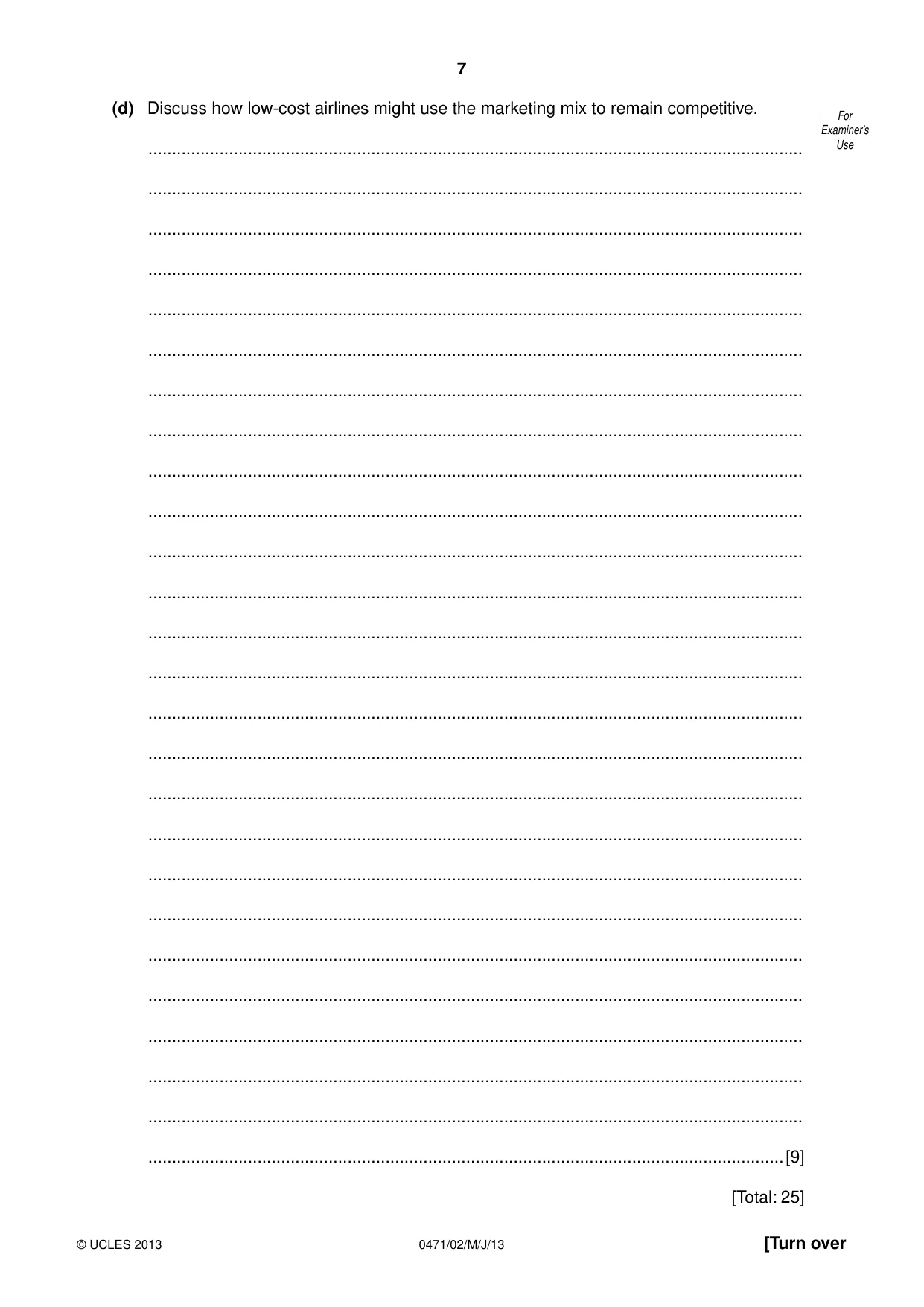 Cambridge IGCSE Travel and Tourism 0471 2013 May/June Paper 2 · Variant 1 question paper, page 7 of 16
