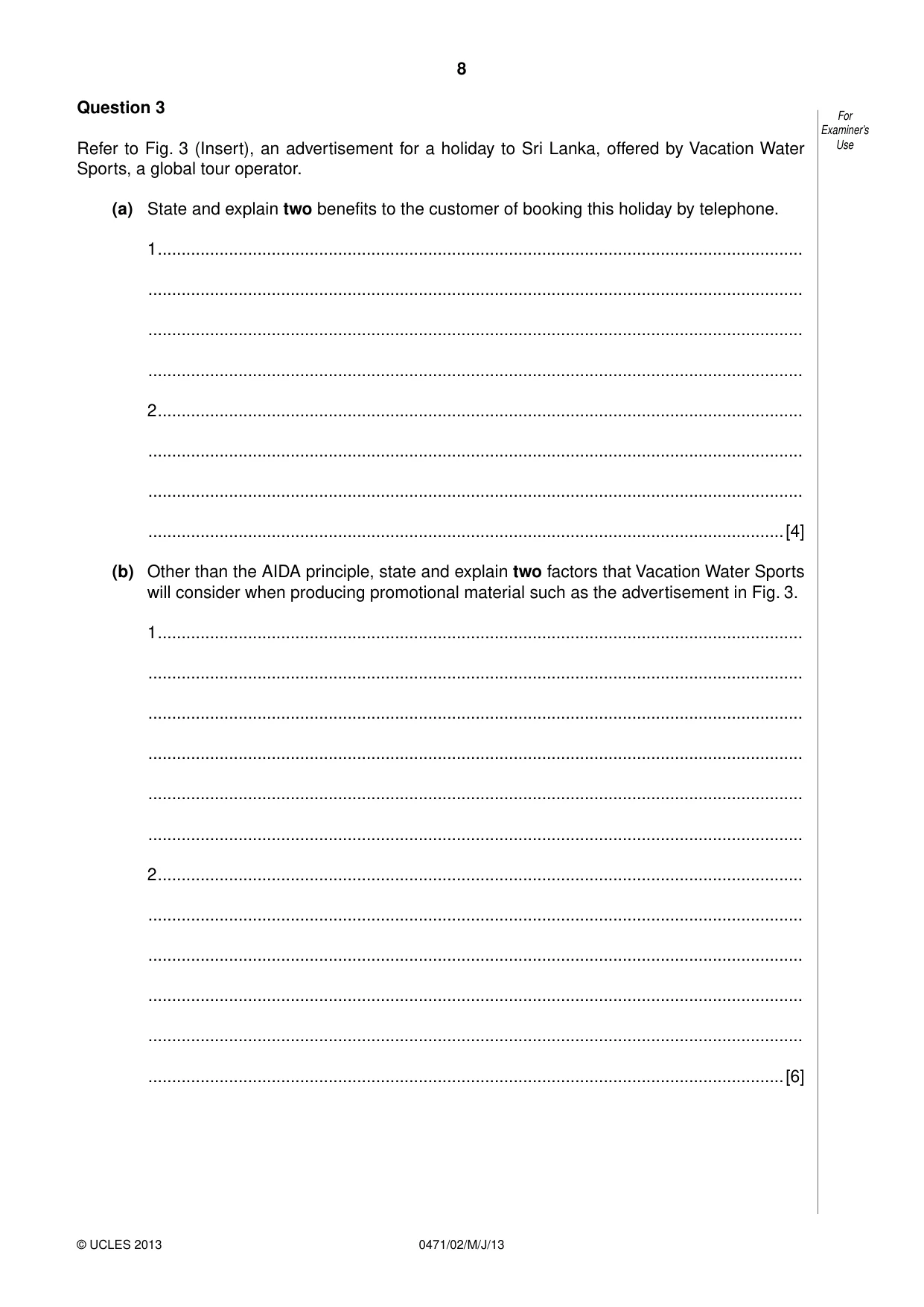 Cambridge IGCSE Travel and Tourism 0471 2013 May/June Paper 2 · Variant 1 question paper, page 8 of 16