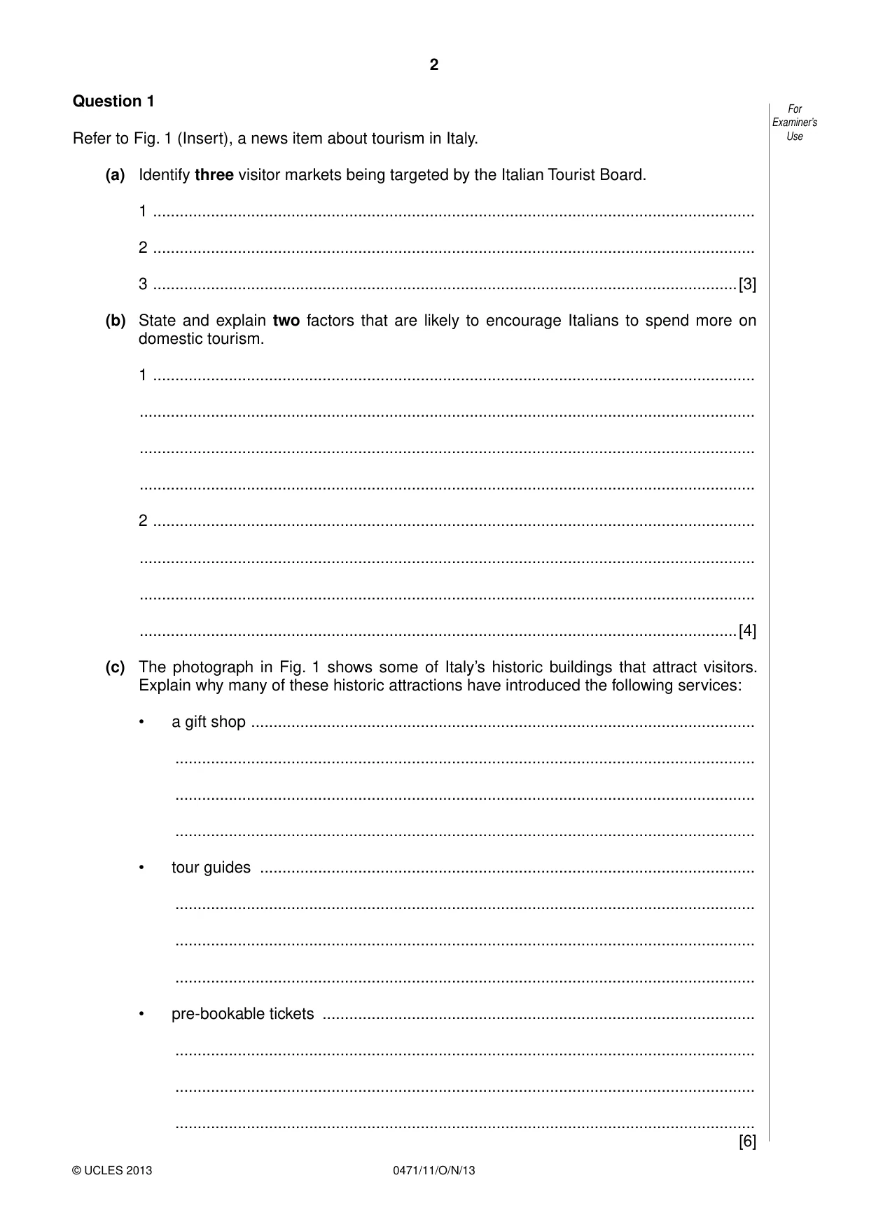 Cambridge IGCSE Travel and Tourism 0471 2013 Oct/Nov Paper 1 · Variant 1 question paper, page 2 of 12