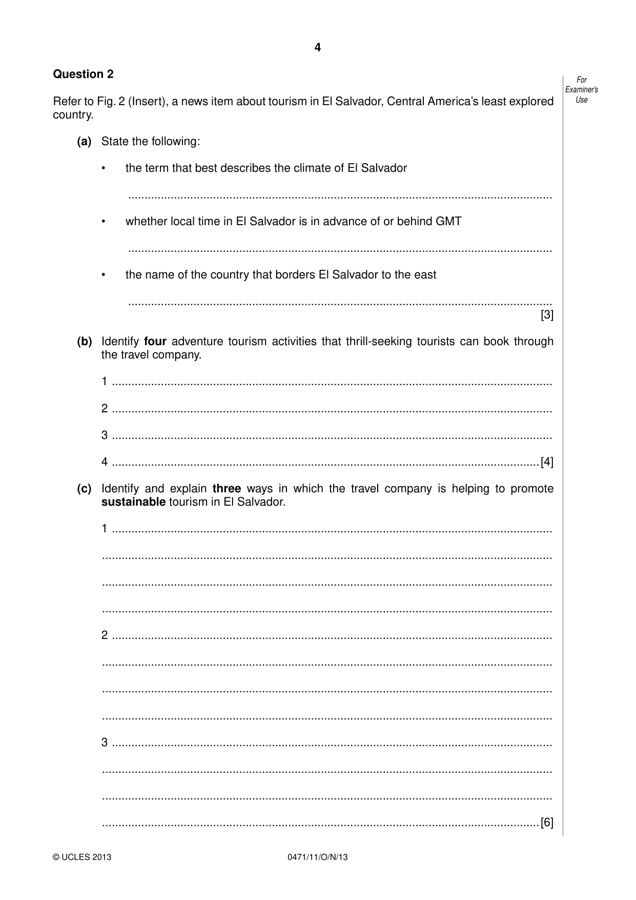 Cambridge IGCSE Travel and Tourism 0471 2013 Oct/Nov Paper 1 · Variant 1 question paper, page 4 of 12