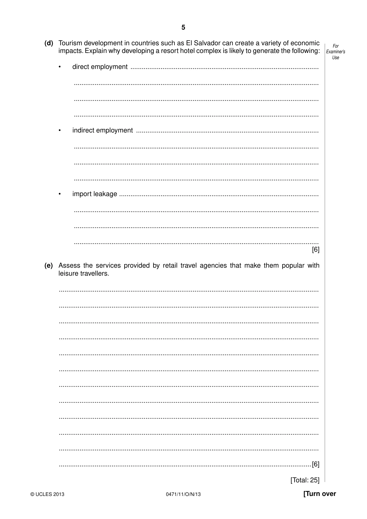Cambridge IGCSE Travel and Tourism 0471 2013 Oct/Nov Paper 1 · Variant 1 question paper, page 5 of 12