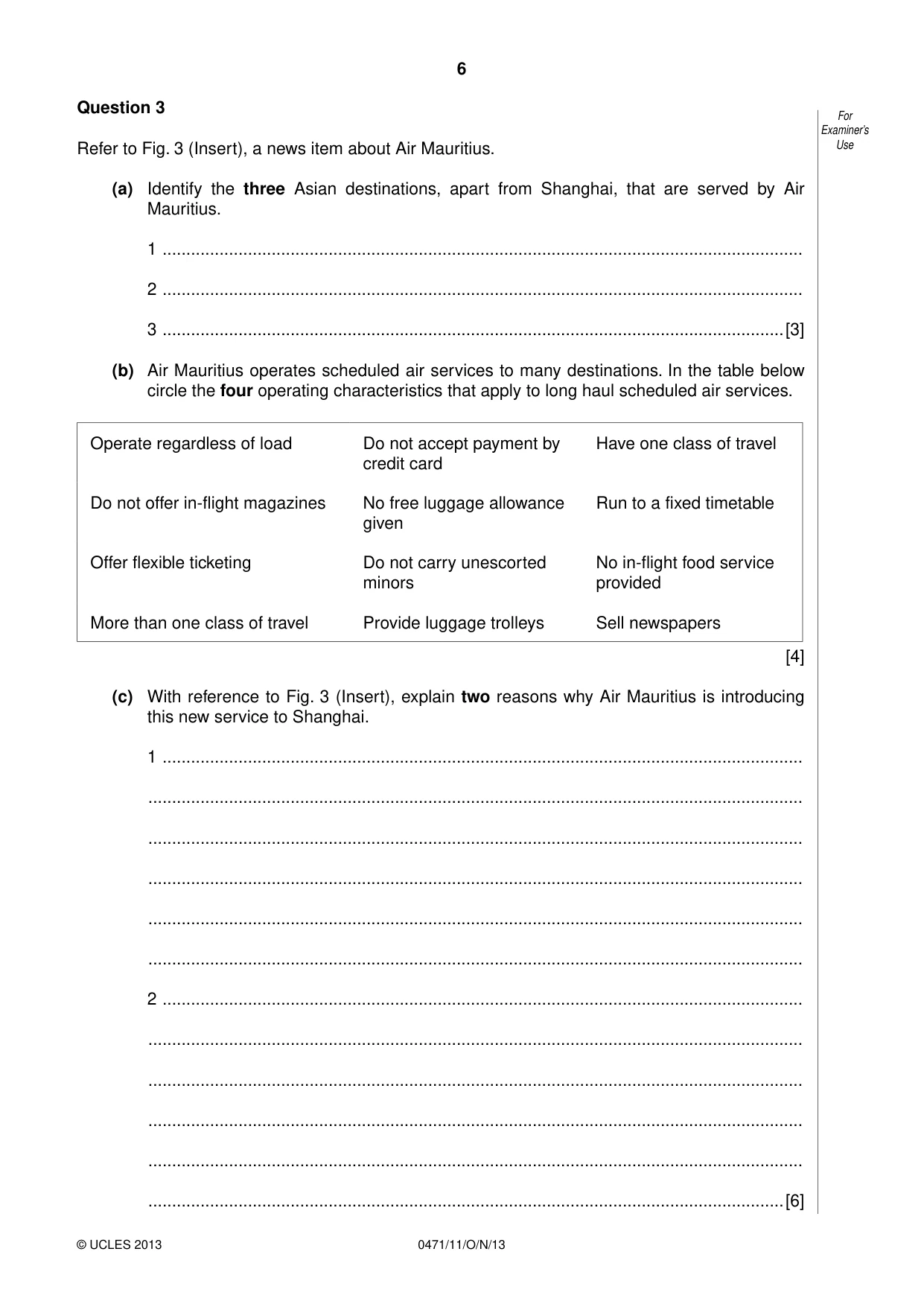 Cambridge IGCSE Travel and Tourism 0471 2013 Oct/Nov Paper 1 · Variant 1 question paper, page 6 of 12