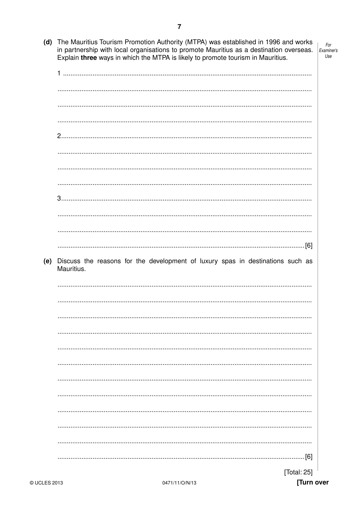 Cambridge IGCSE Travel and Tourism 0471 2013 Oct/Nov Paper 1 · Variant 1 question paper, page 7 of 12