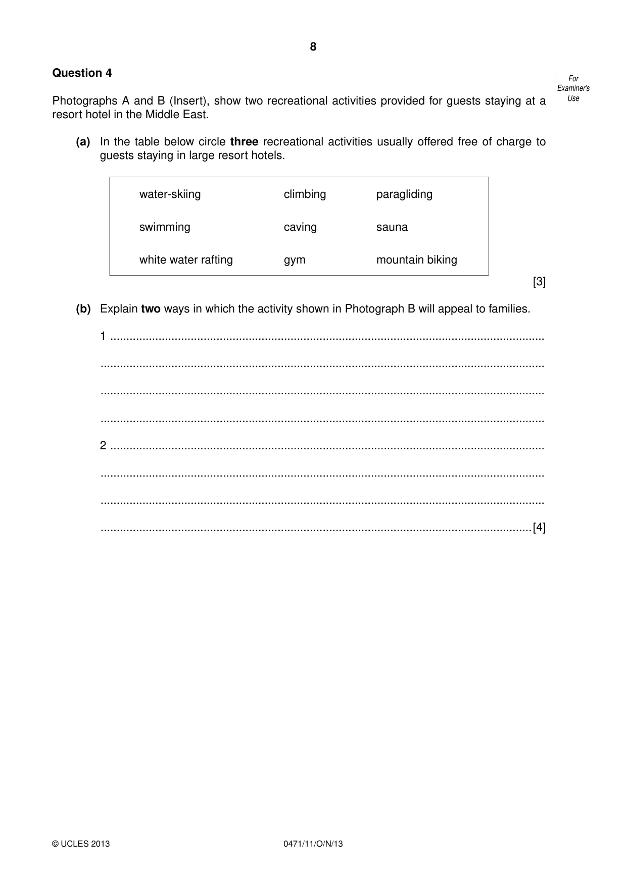 Cambridge IGCSE Travel and Tourism 0471 2013 Oct/Nov Paper 1 · Variant 1 question paper, page 8 of 12