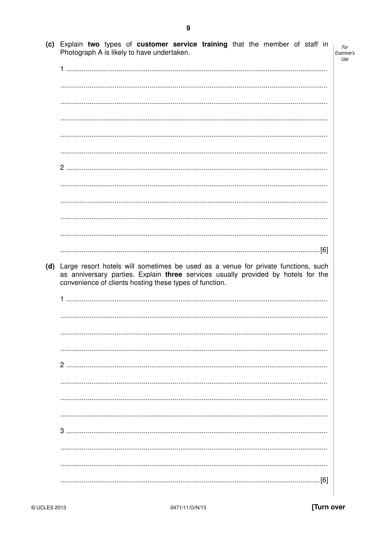 Cambridge IGCSE Travel and Tourism 0471 2013 Oct/Nov Paper 1 · Variant 1 question paper, page 9 of 12
