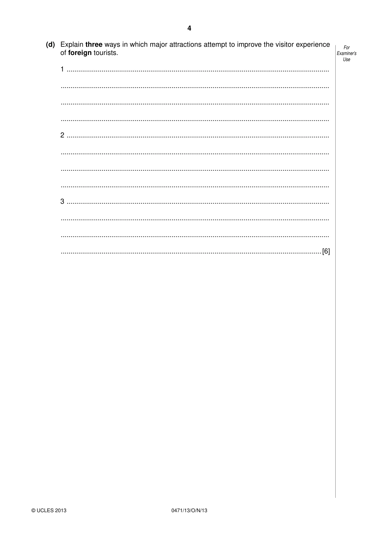 Cambridge IGCSE Travel and Tourism 0471 2013 Oct/Nov Paper 1 · Variant 3 question paper, page 4 of 16