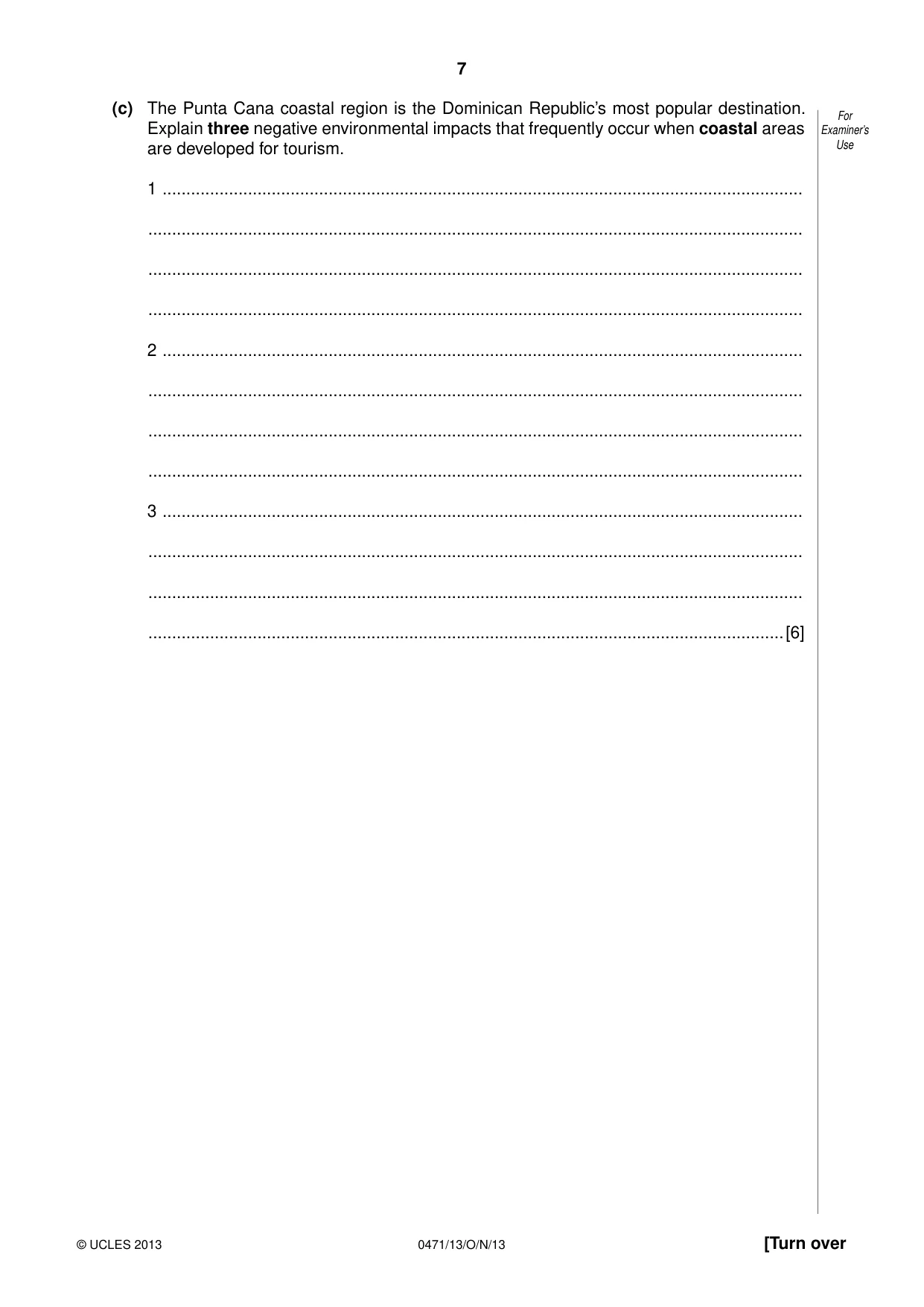 Cambridge IGCSE Travel and Tourism 0471 2013 Oct/Nov Paper 1 · Variant 3 question paper, page 7 of 16